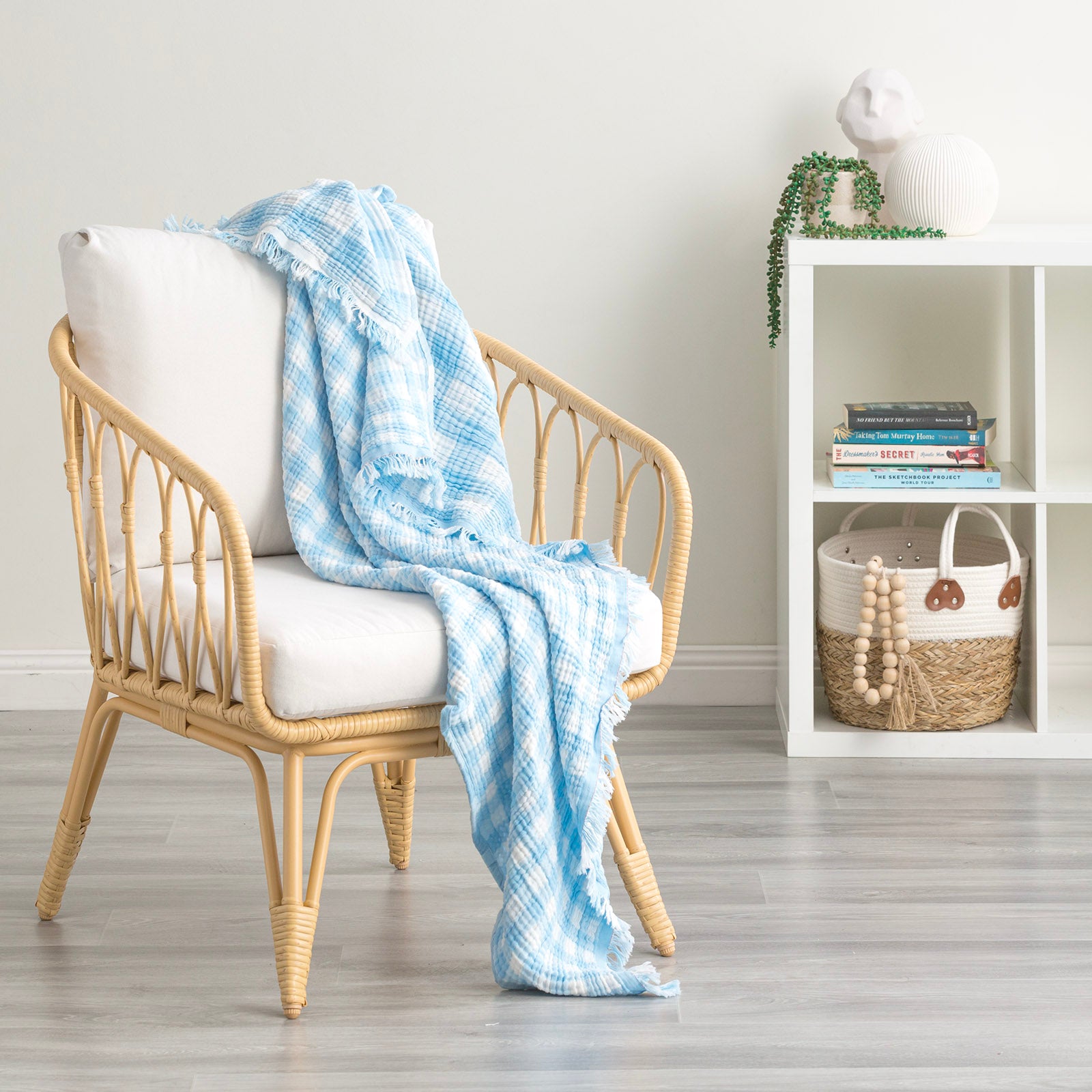 Renee Taylor Atlantic Reversible Vintage Washed Yarn Dyed Textured Cotton Throw 130 x 200 Cms French Blue
