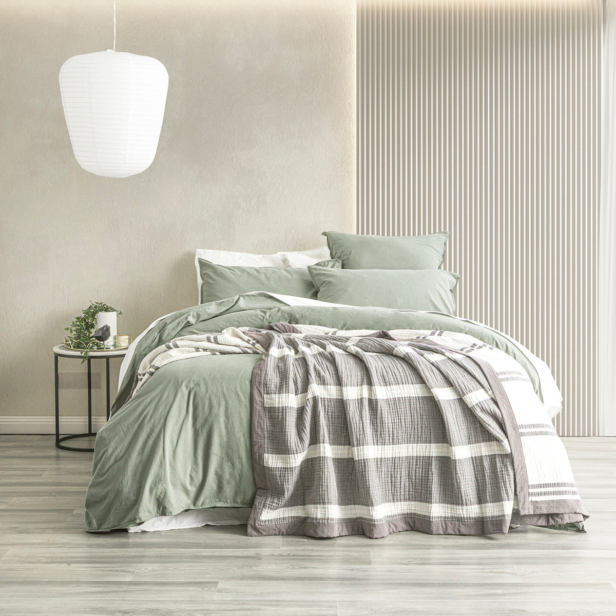 Renee Taylor Brighton Washed Cotton Yarn Dyed Textured Blanket - Single/Double - Nude