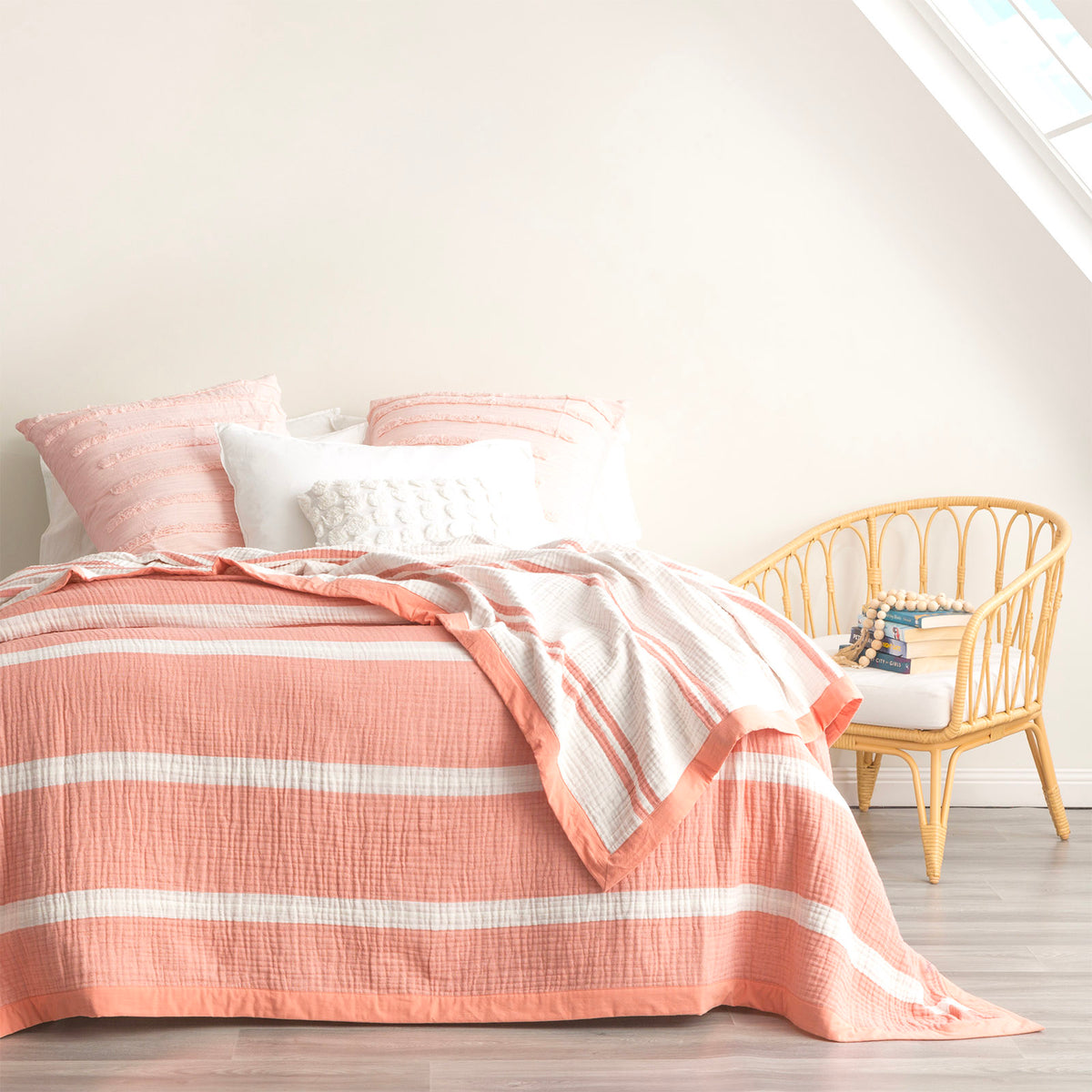 Renee Taylor Brighton Washed Cotton Yarn Dyed Textured Blanket - Single/Double - Mystic