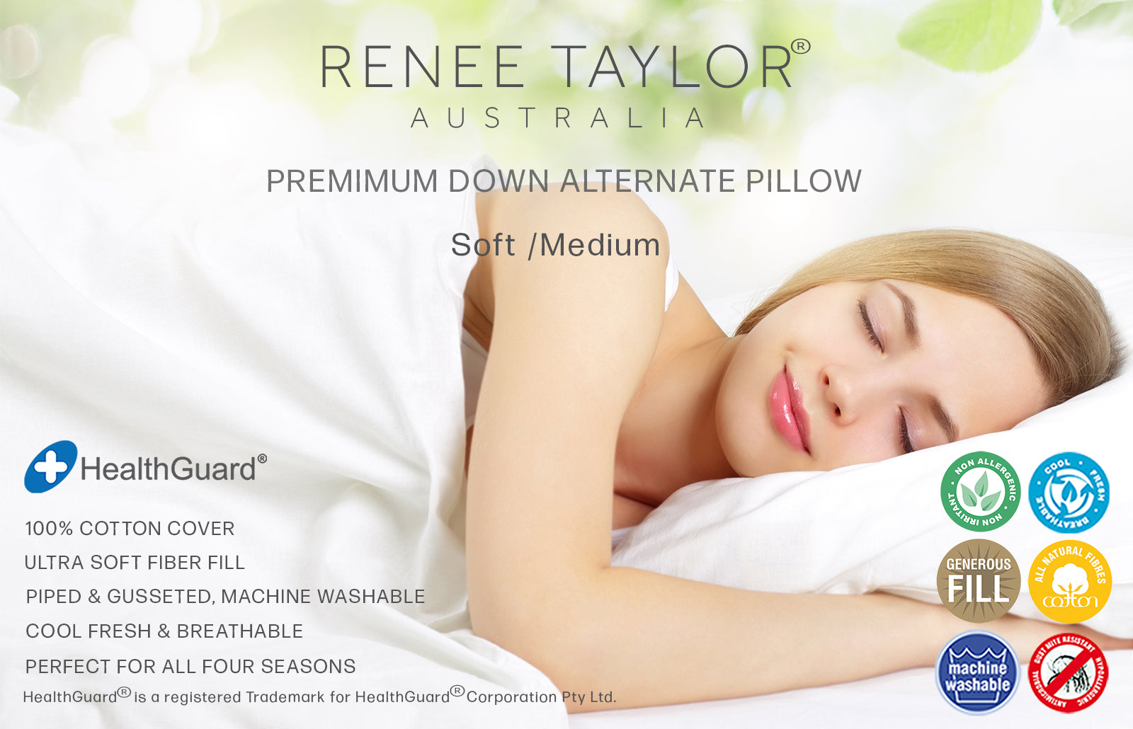 Renee Taylor Australian Made Down Alternate Standard Pillow 48 x 73 -