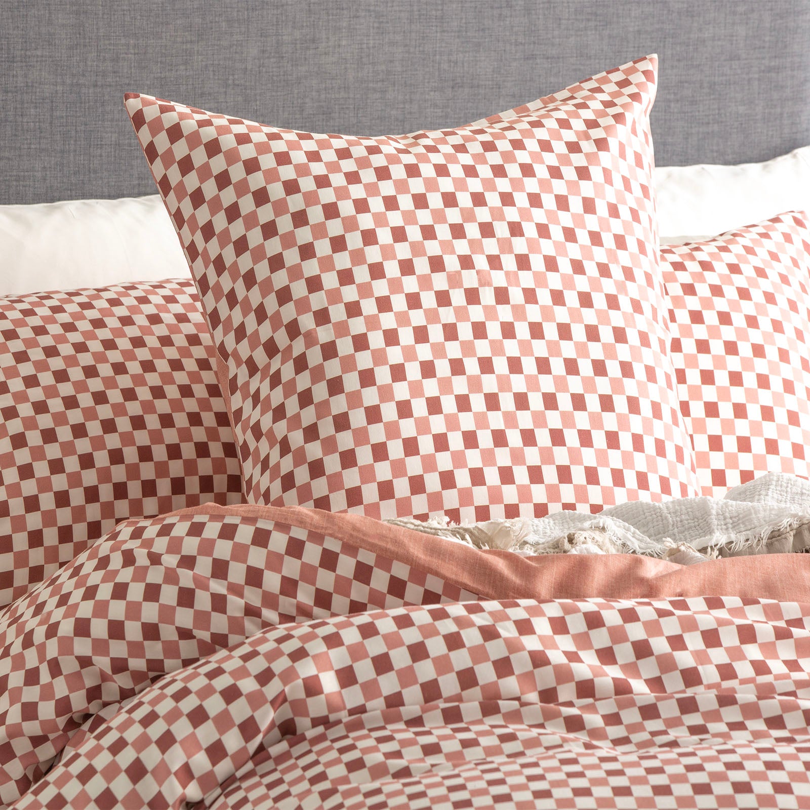 Renee Taylor 300 TC Cotton Reversible Quilt cover sets King Chessboard Cedar