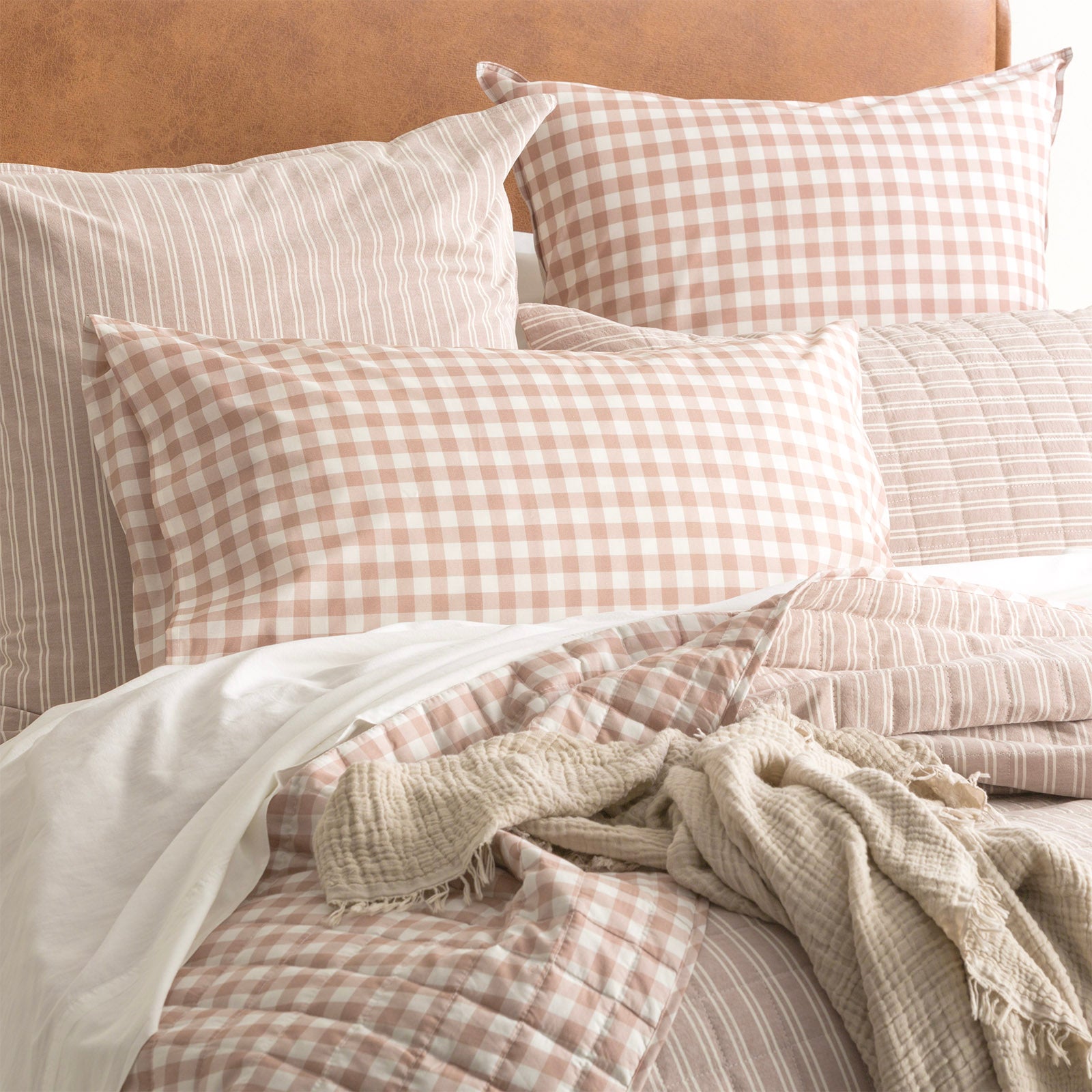 Renee Taylor Alison Yarn Dyed Cotton Reversible Quilted Coverlet Set Q/K - 260 x 240+PC Clay