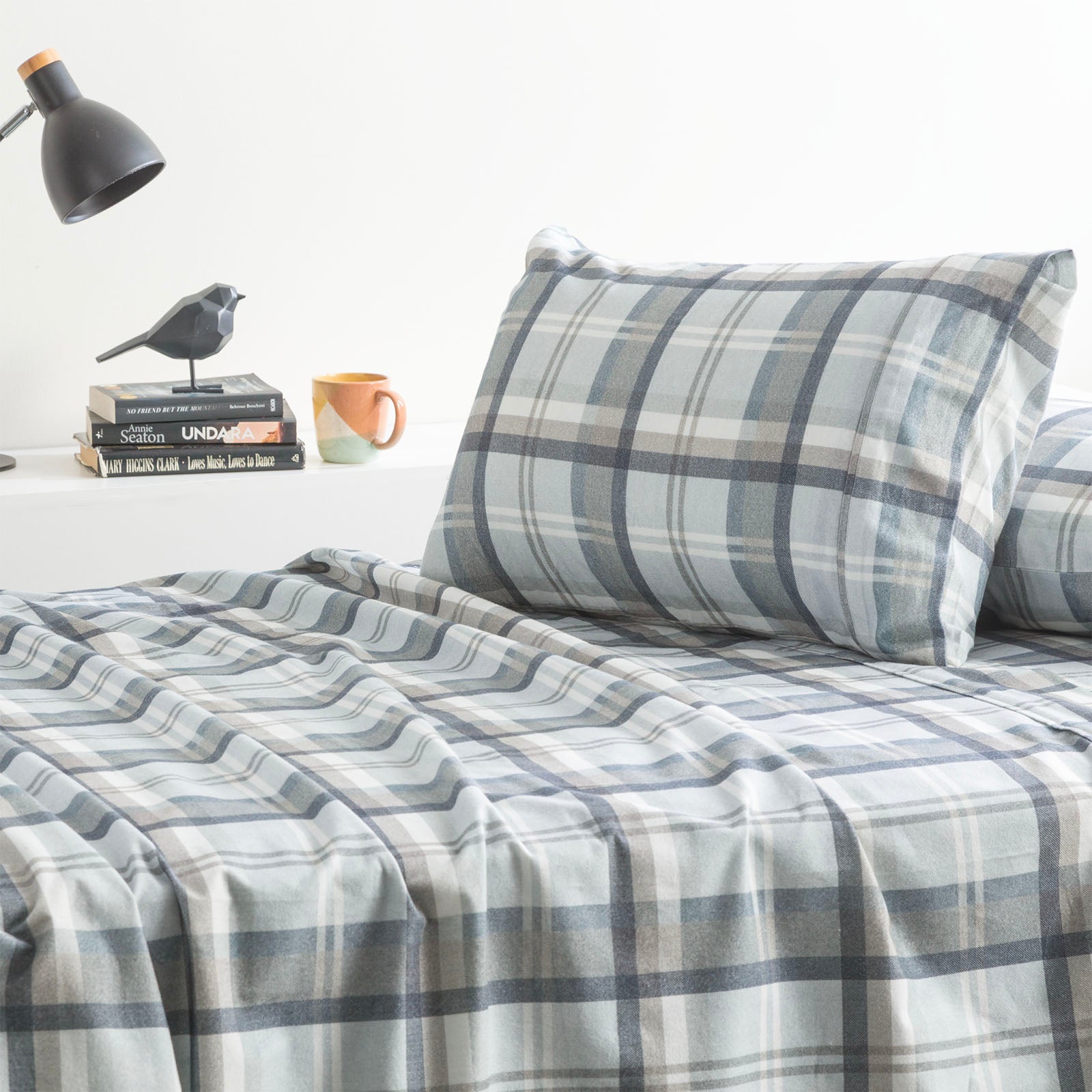Park Avenue 175 GSM Egyptian Cotton Flannelette Sheet Set Mega King Heathered Plaid