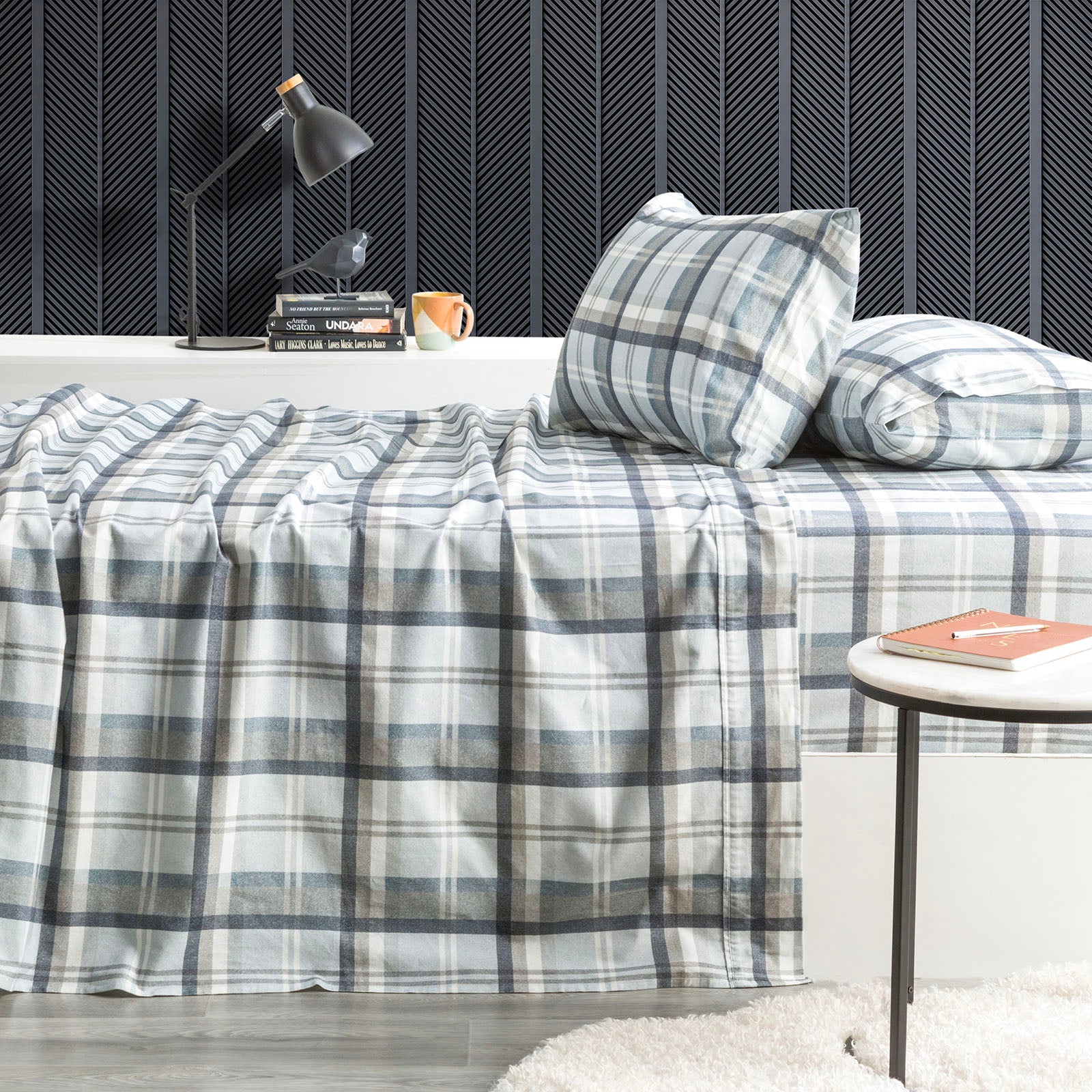 Park Avenue 175 GSM Egyptian Cotton Flannelette Sheet Set Mega King Heathered Plaid