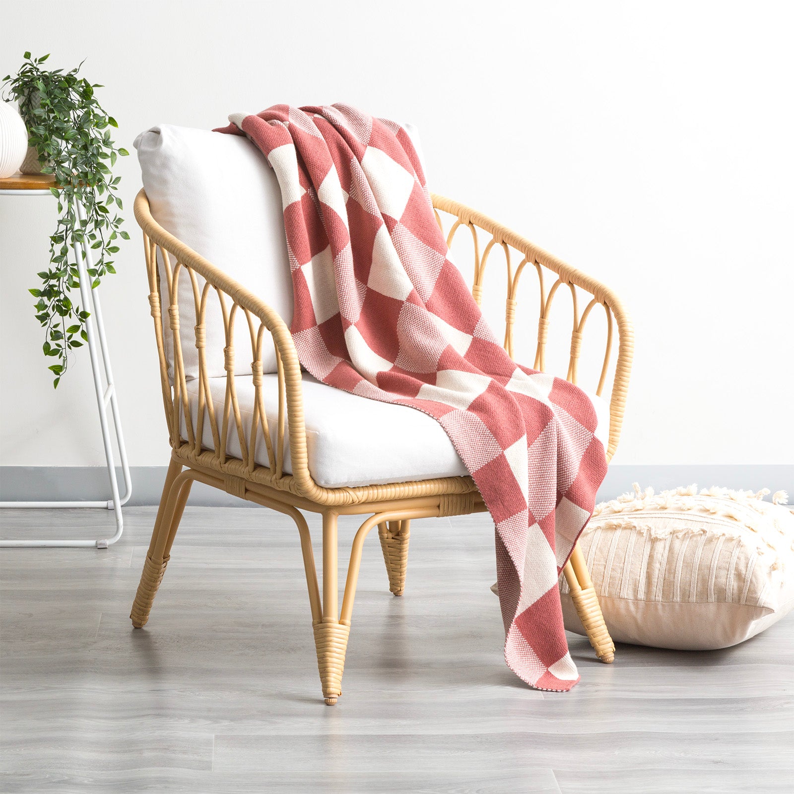 Renee Taylor Newport Checkered Cotton Knitted Throw 130 x 170 cms Rust