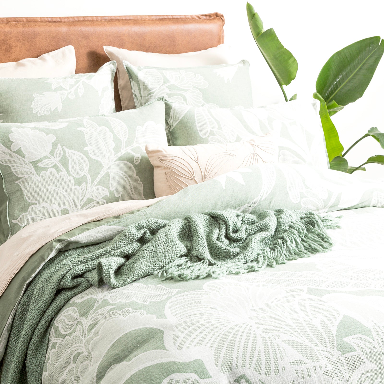 Renee Taylor Bentley Cotton Jacquard Quilt cover set Queen Sage Green