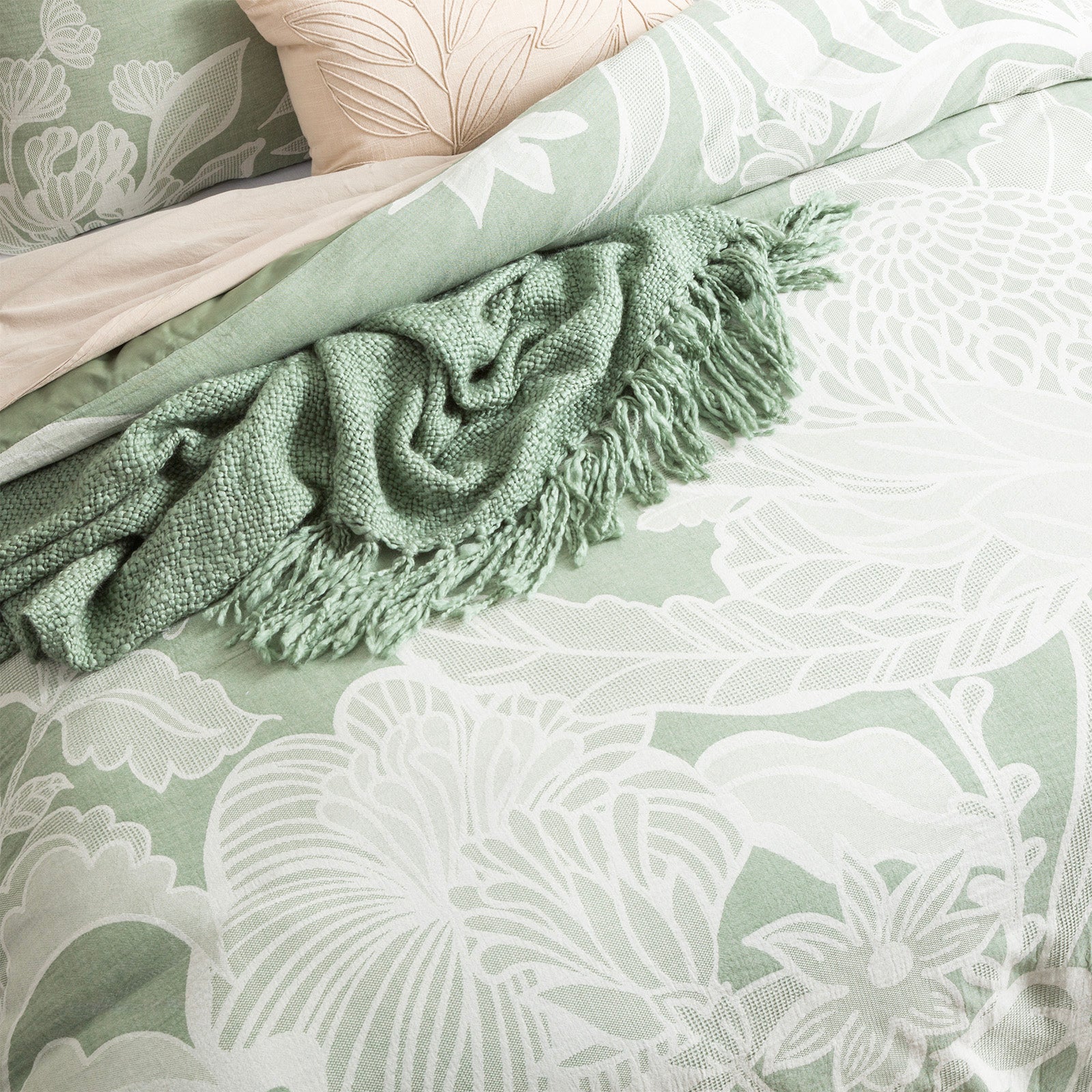 Renee Taylor Bentley Cotton Jacquard Quilt cover set Euro P/C Sage Green