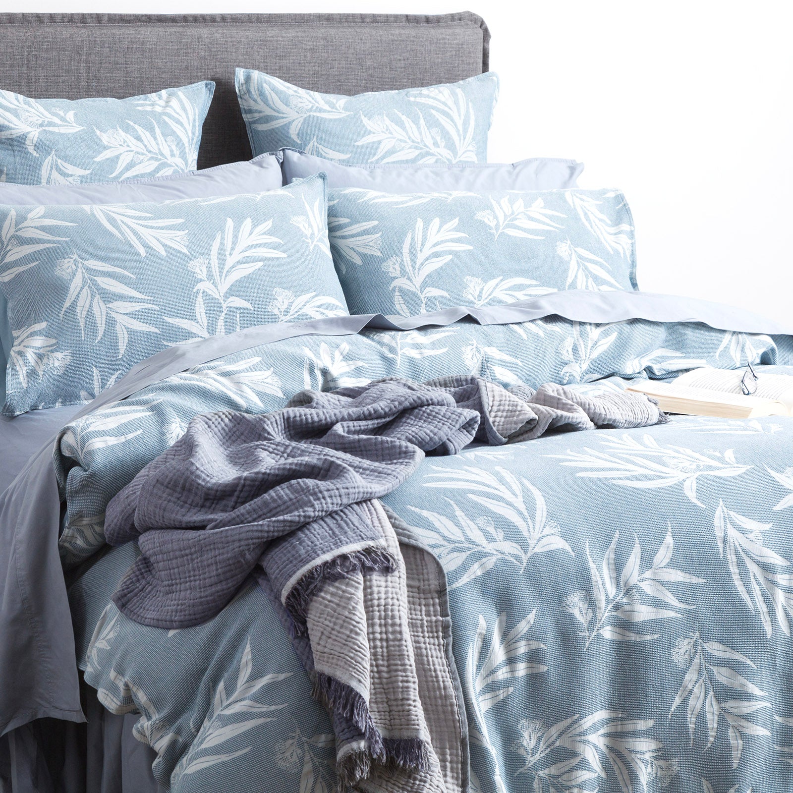 Renee Taylor Native Cotton Jacquard Quilt cover set Euro P/C French Blue