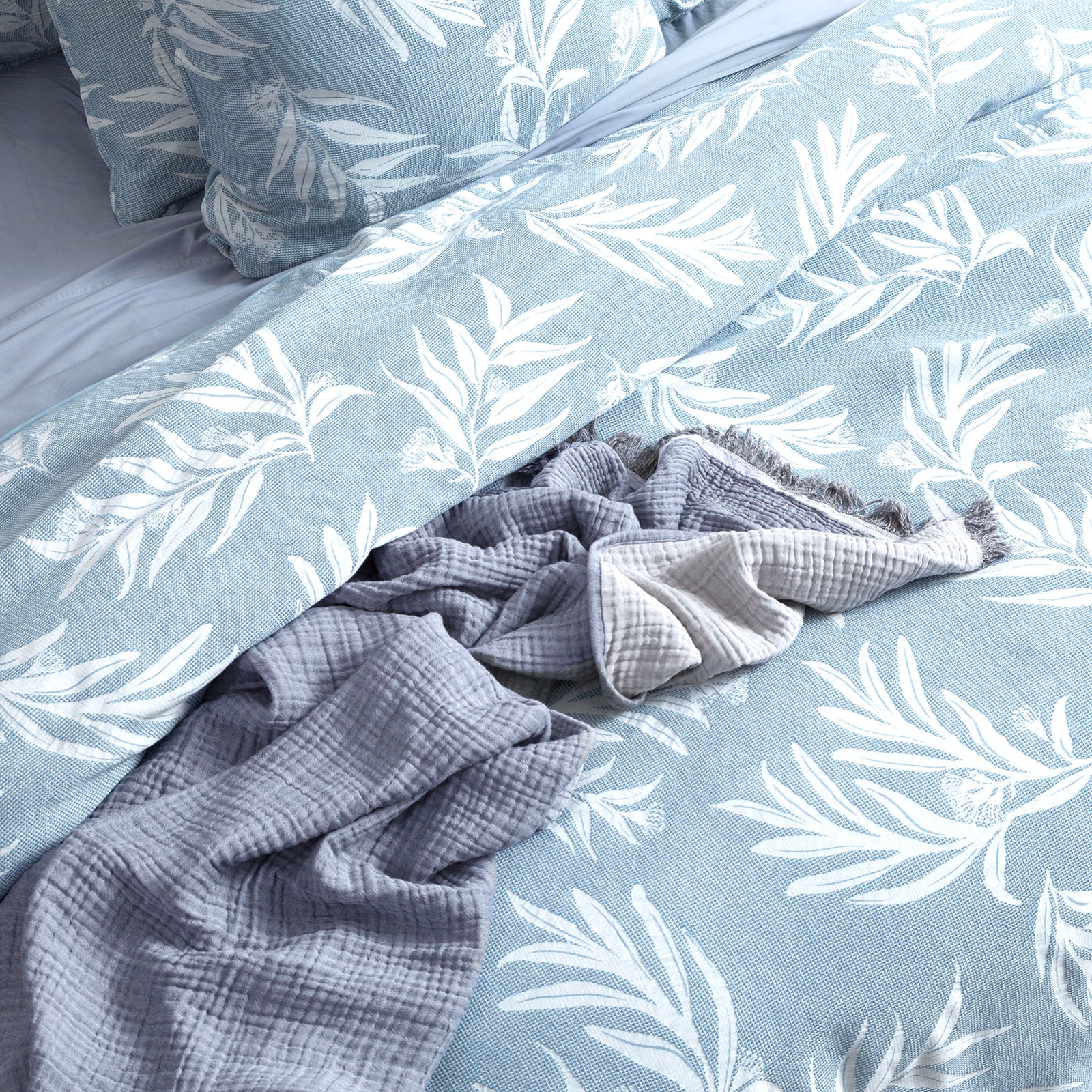 Renee Taylor Native Cotton Jacquard Quilt cover set Euro P/C French Blue