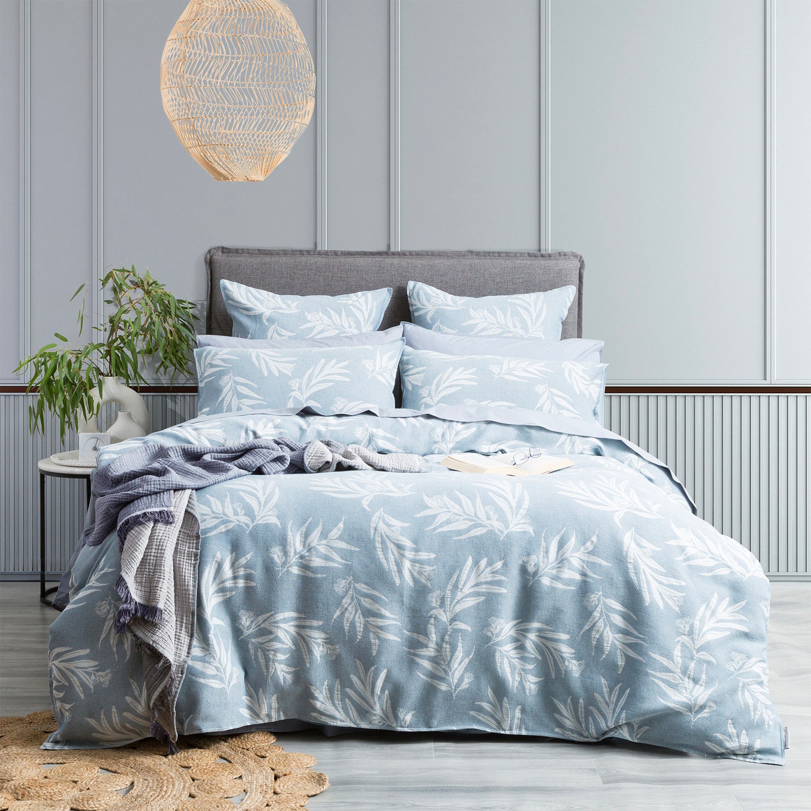 Renee Taylor Native Cotton Jacquard Quilt cover set Euro P/C French Blue