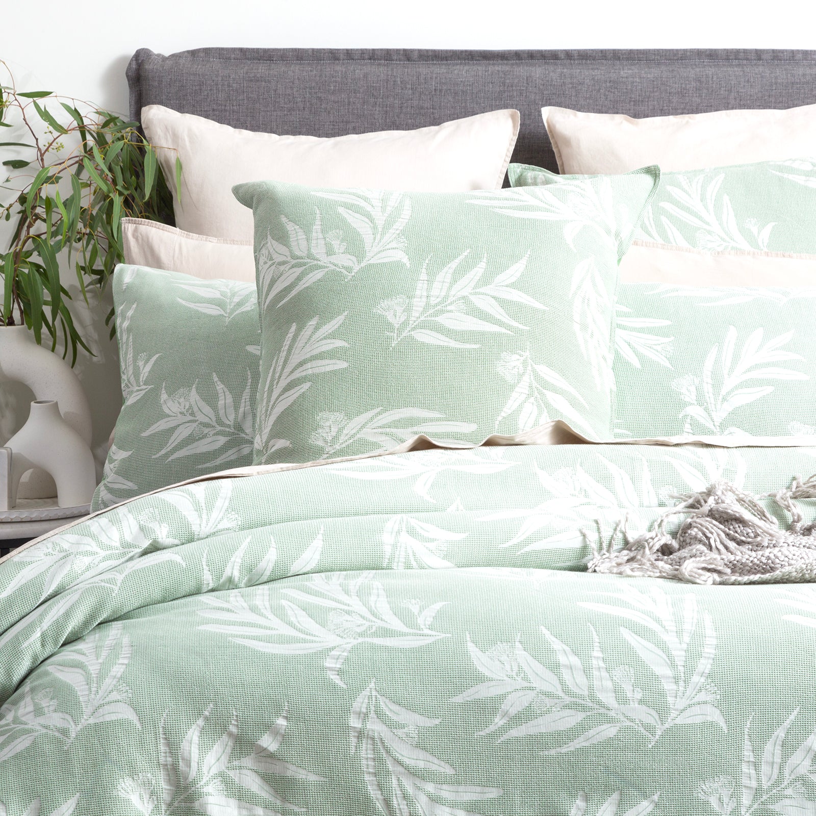 Renee Taylor Native Cotton Jacquard Quilt cover set Euro P/C Juniper