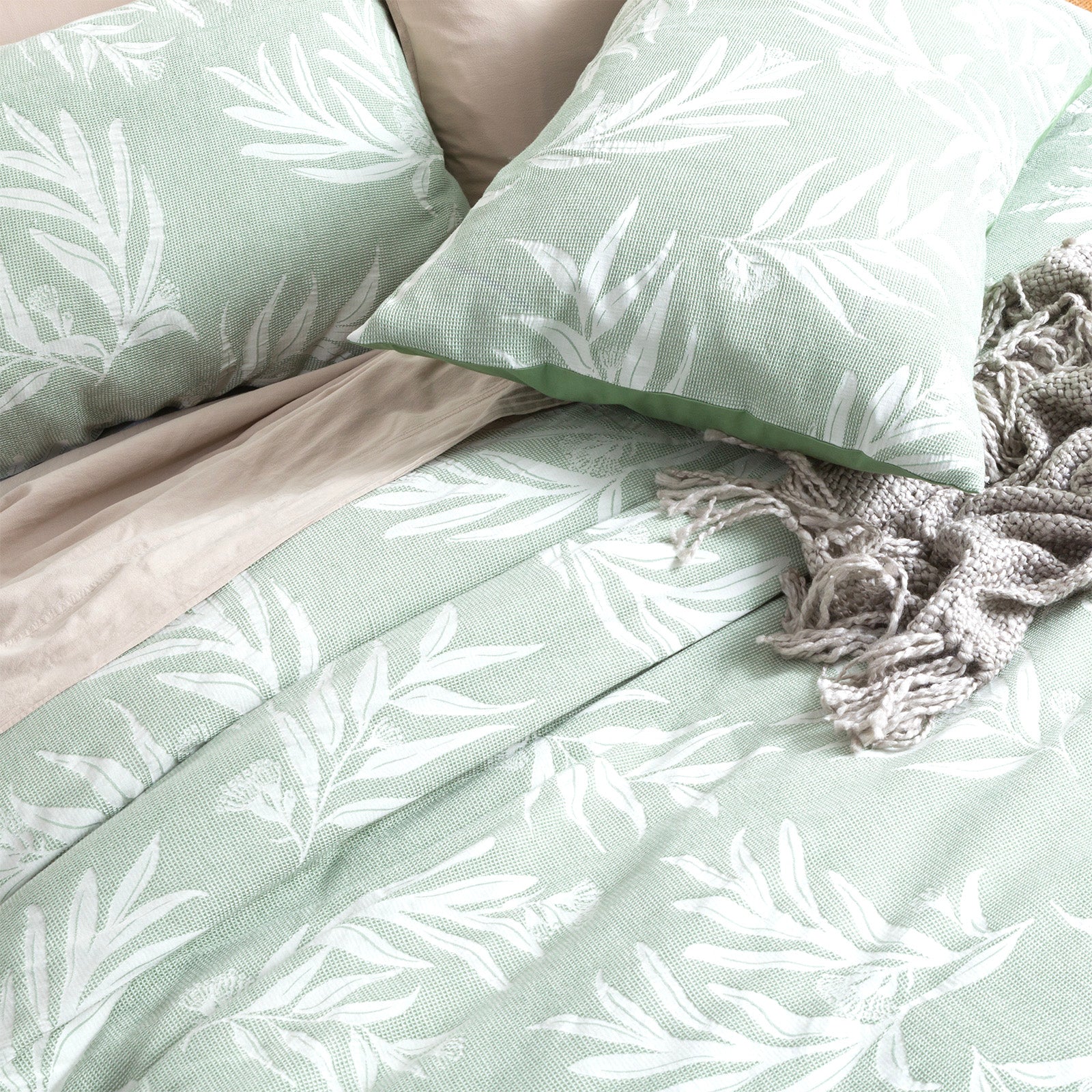 Renee Taylor Native Cotton Jacquard Quilt cover set Euro P/C Juniper