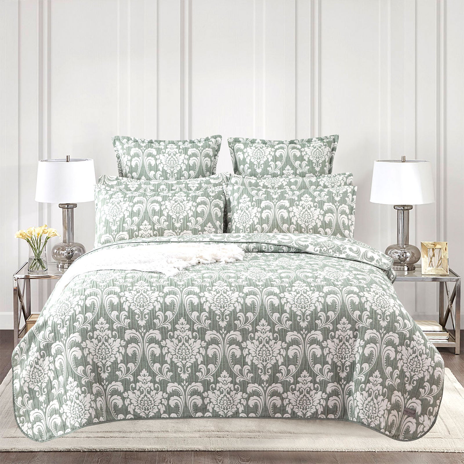 Renee Taylor Tahlia Jacquard Coverlet Set Queen/King Jade