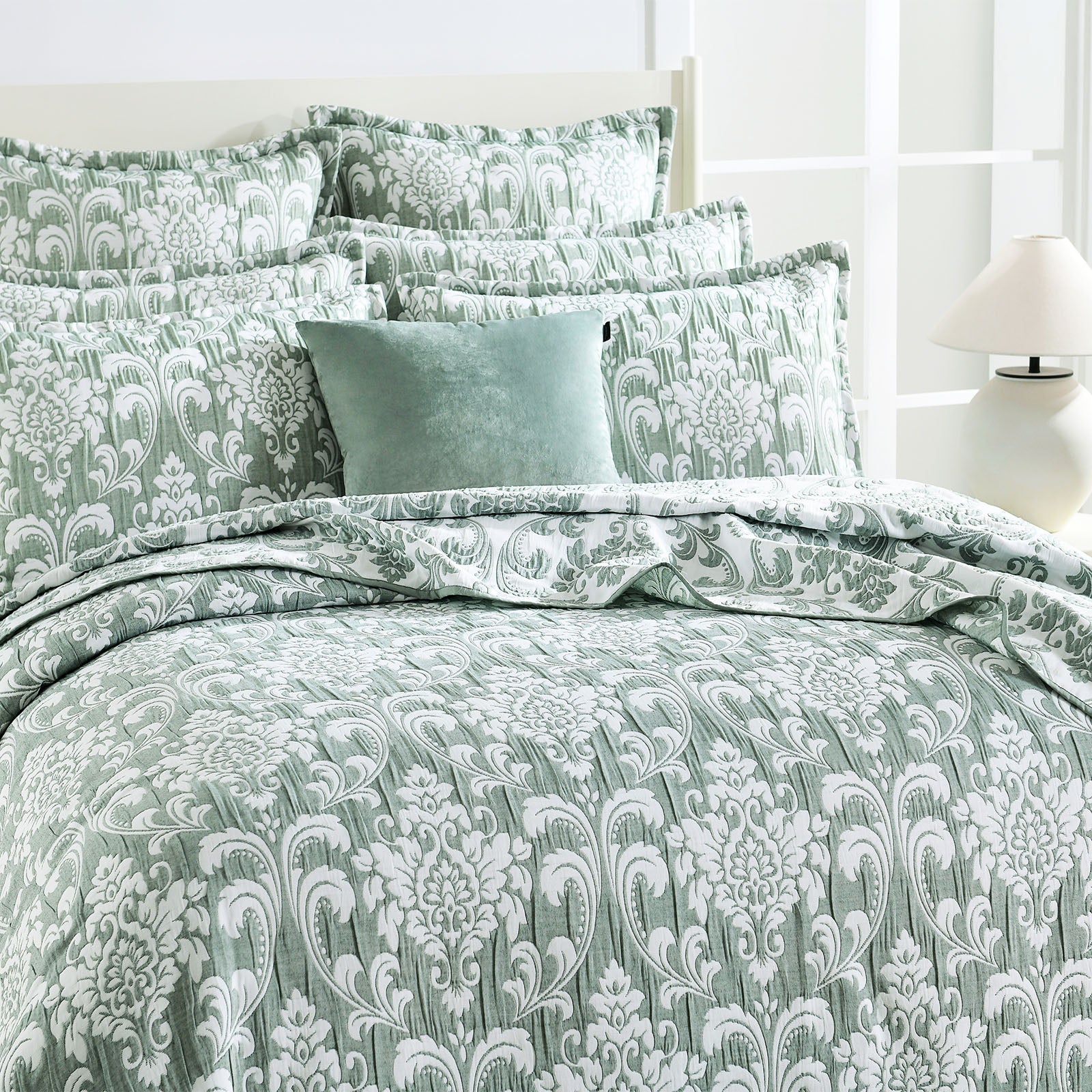 Renee Taylor Tahlia Jacquard Coverlet Set EuroP/C Jade
