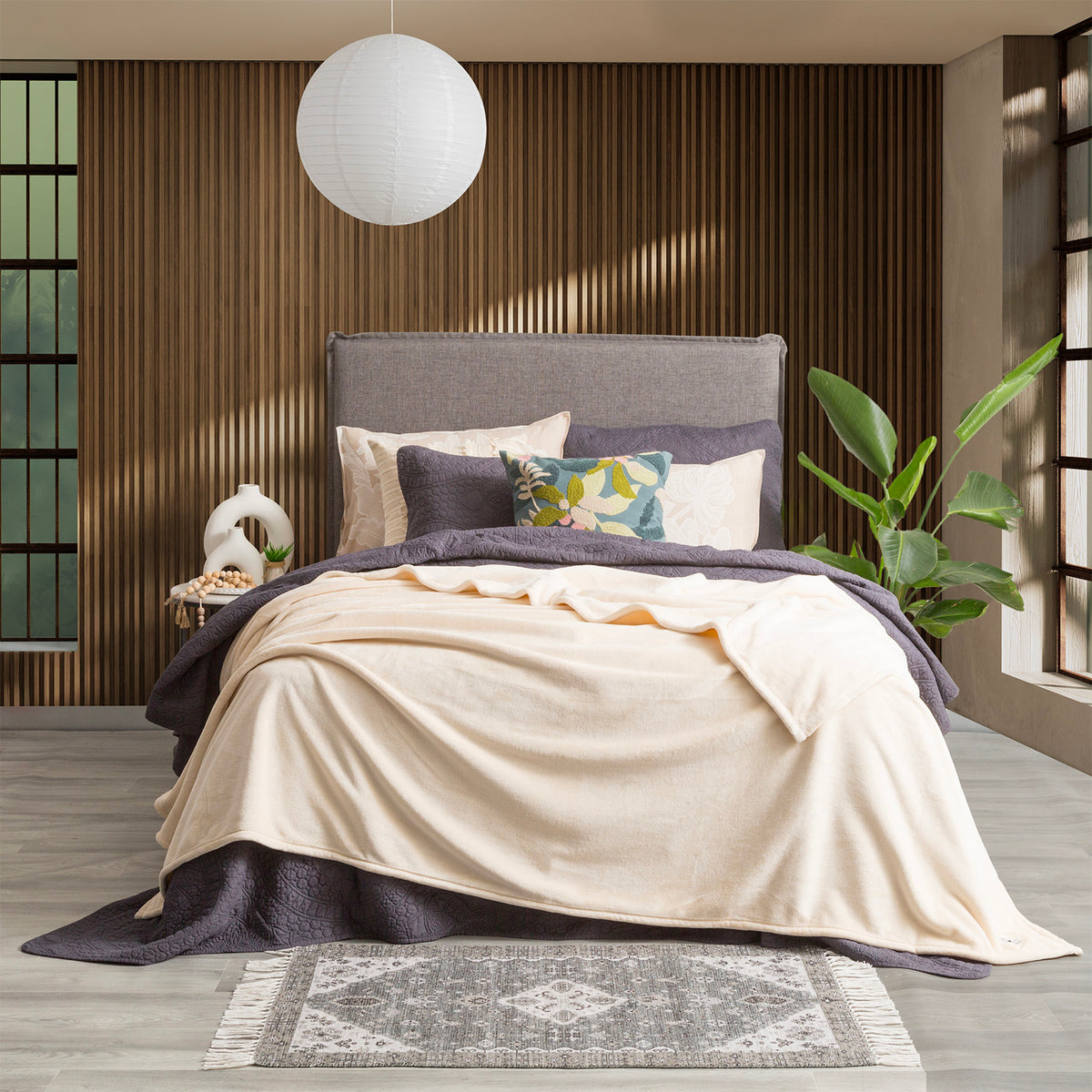 Renee Taylor Plush 380 GSM Ultra Soft Velvet Blanket - Single/Double - Stone