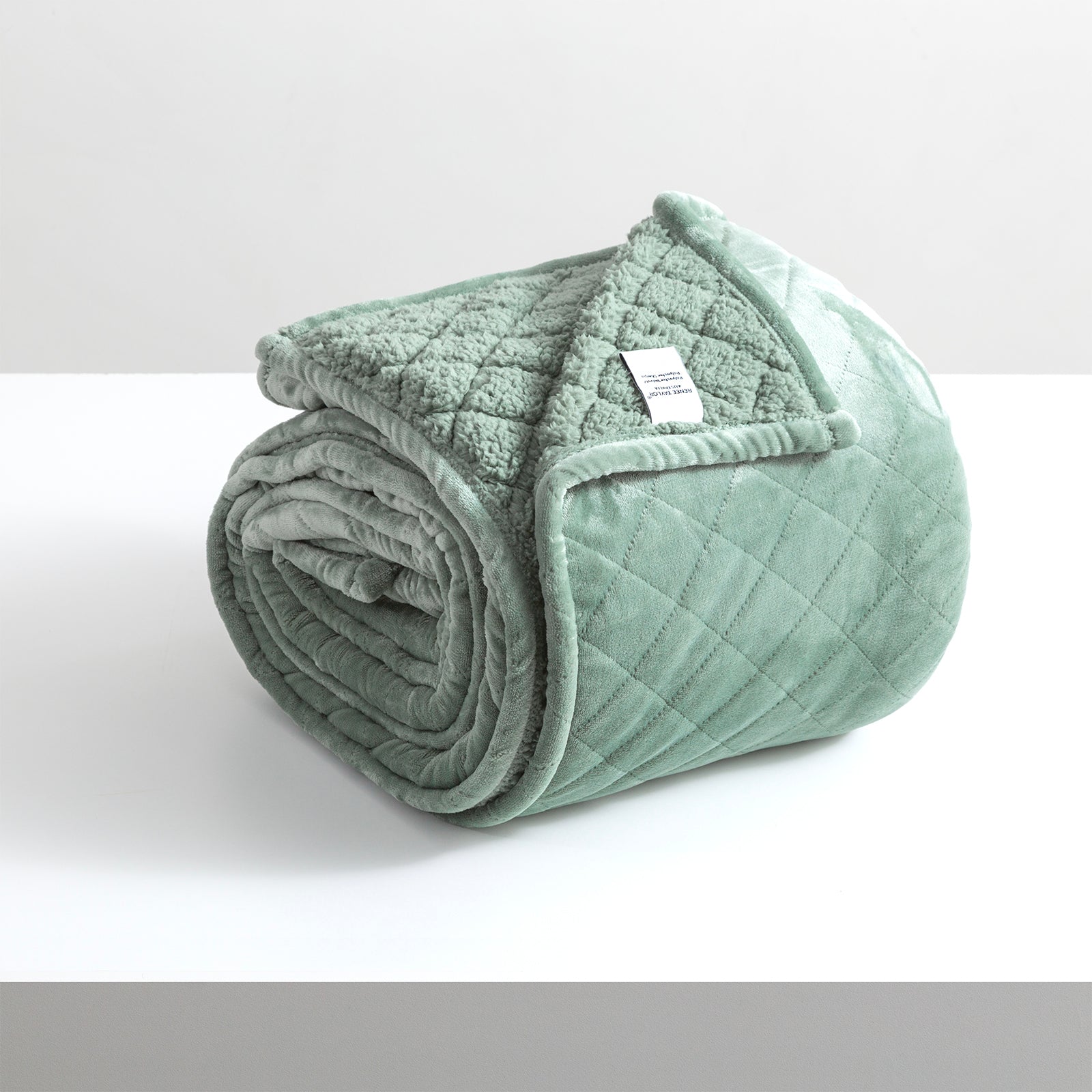 Renee Taylor Heston 480 GSM Ultra Soft Velvet Sherpa Blanket Queen/King Eucalyptus