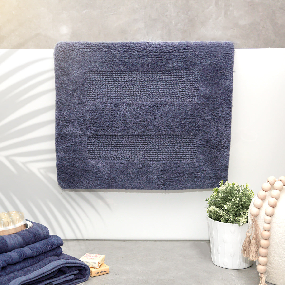 Renee Taylor Retreat Cotton Reversible Bath Mat 50 x 80 Cms Blue
