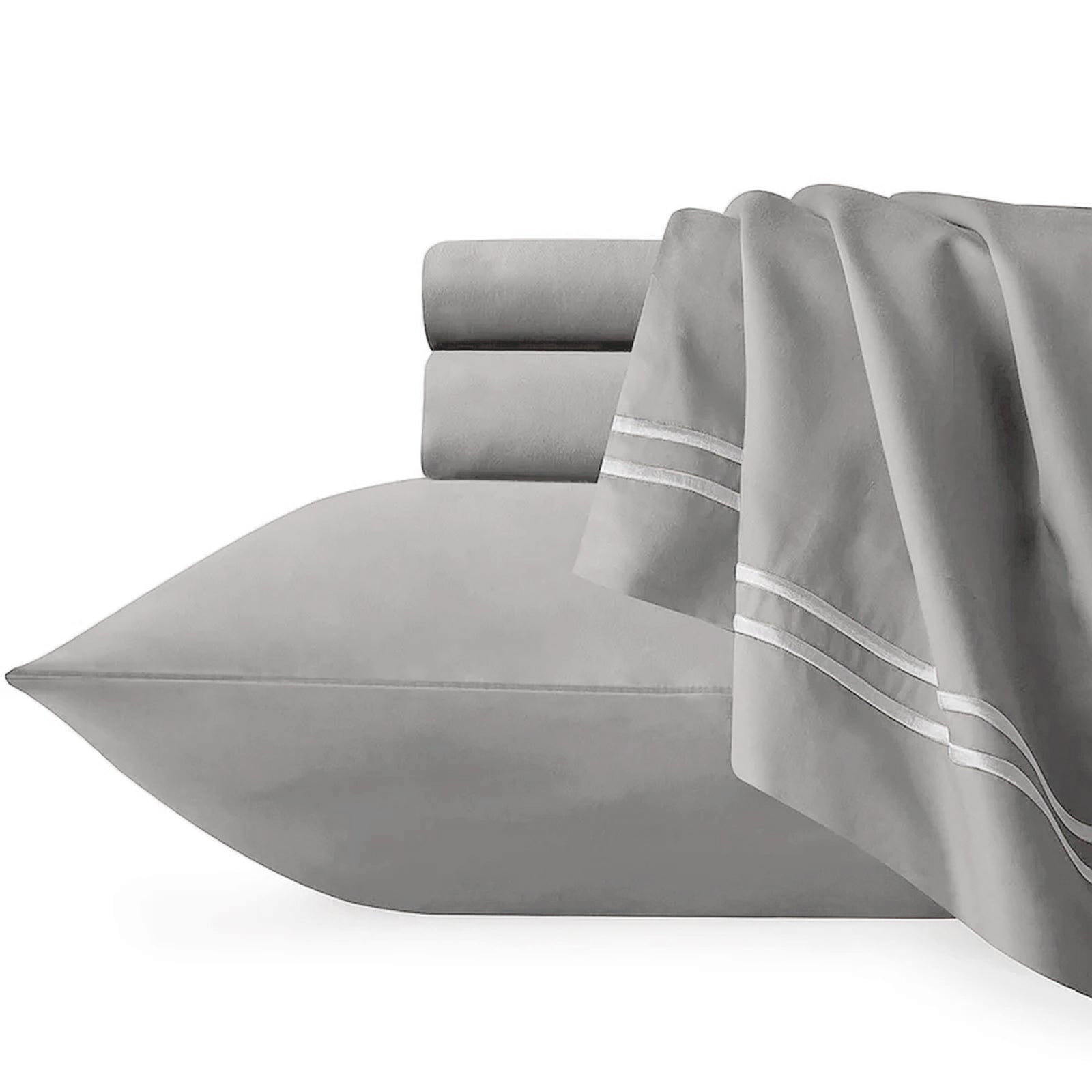 Renee Taylor Strada Embroidered 1000 TC Egyptian Cotton Sheet sets Deep Queen Silver White