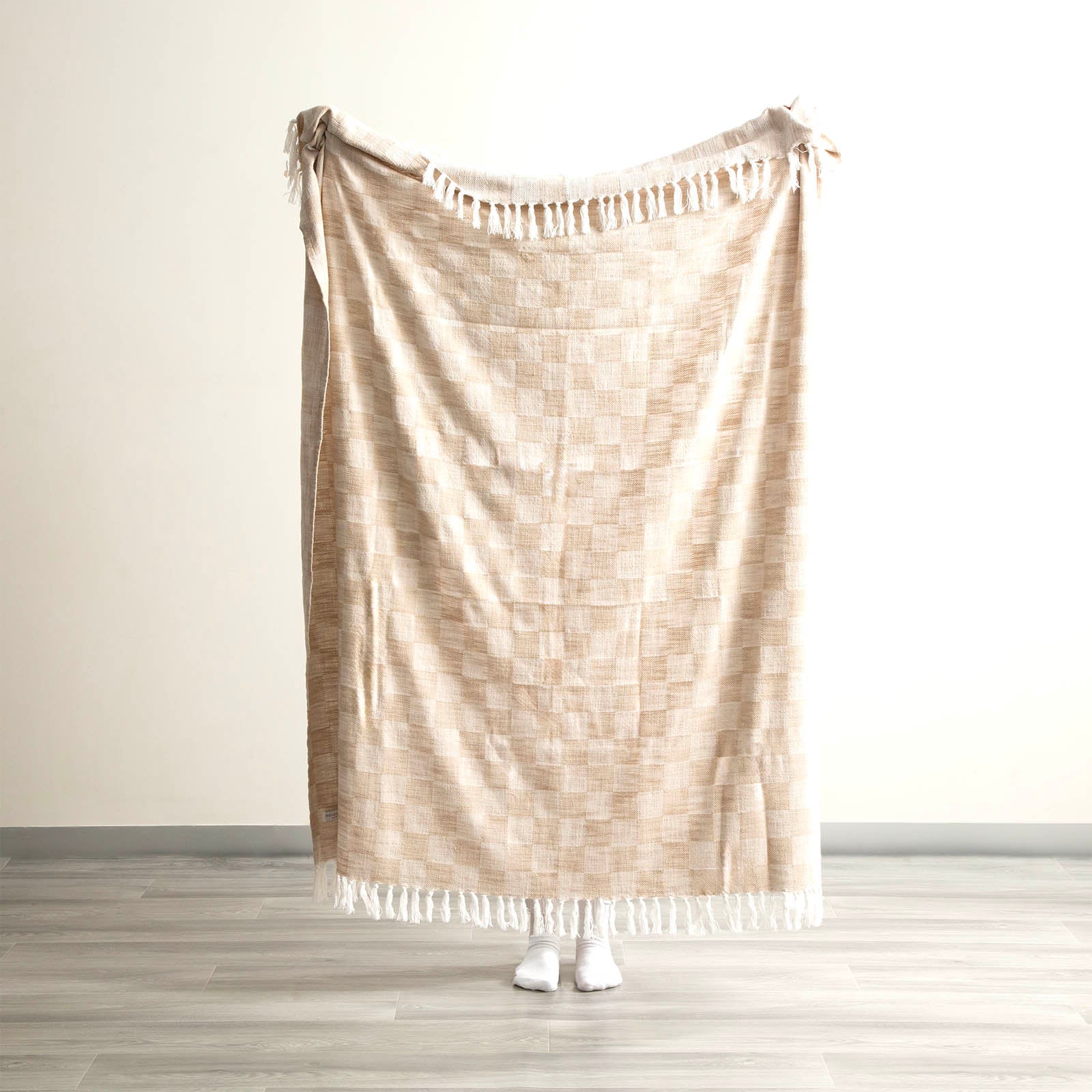 Renee Taylor Nevis Checkered Stone Washed Yarn-Dyed Throw 130 x 170 cms Nude