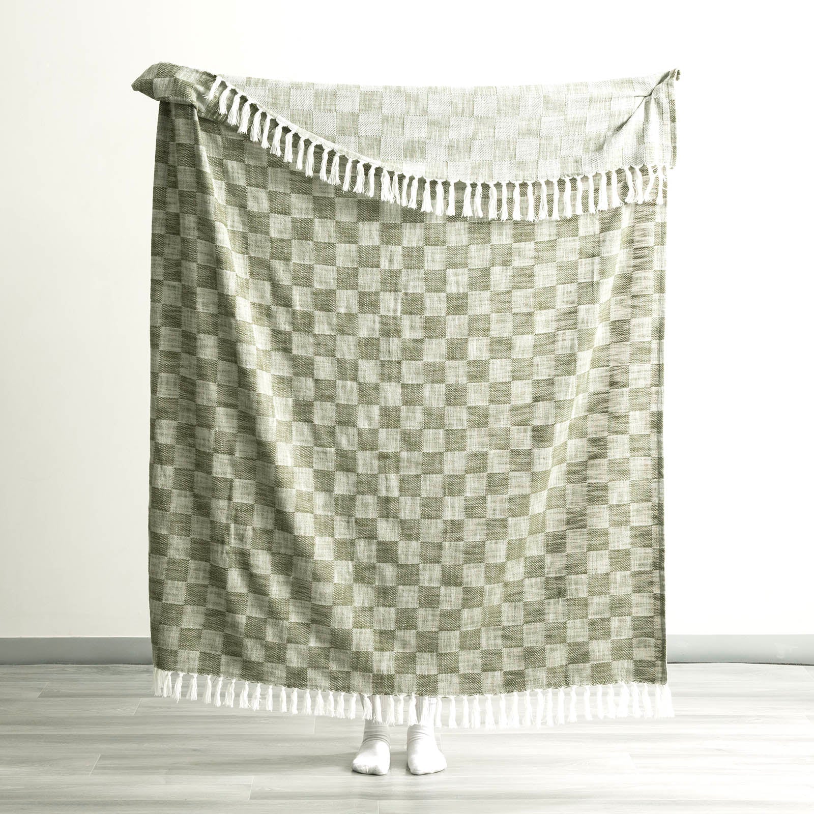 Renee Taylor Nevis Checkered Stone Washed Yarn-Dyed Throw 130 x 170 cms Jade