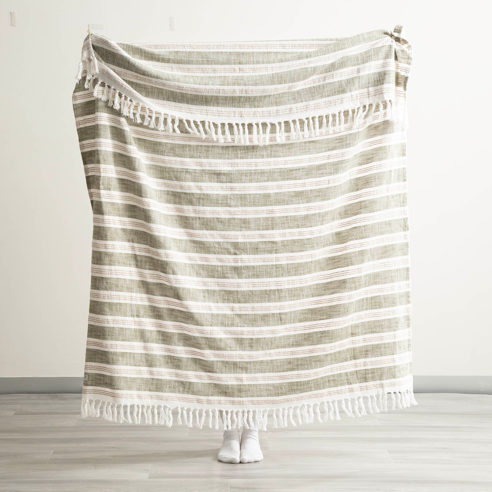 Renee Taylor Como Stone Washed Yarn-Dyed Stripe Throw 130 x 170 cms Juniper