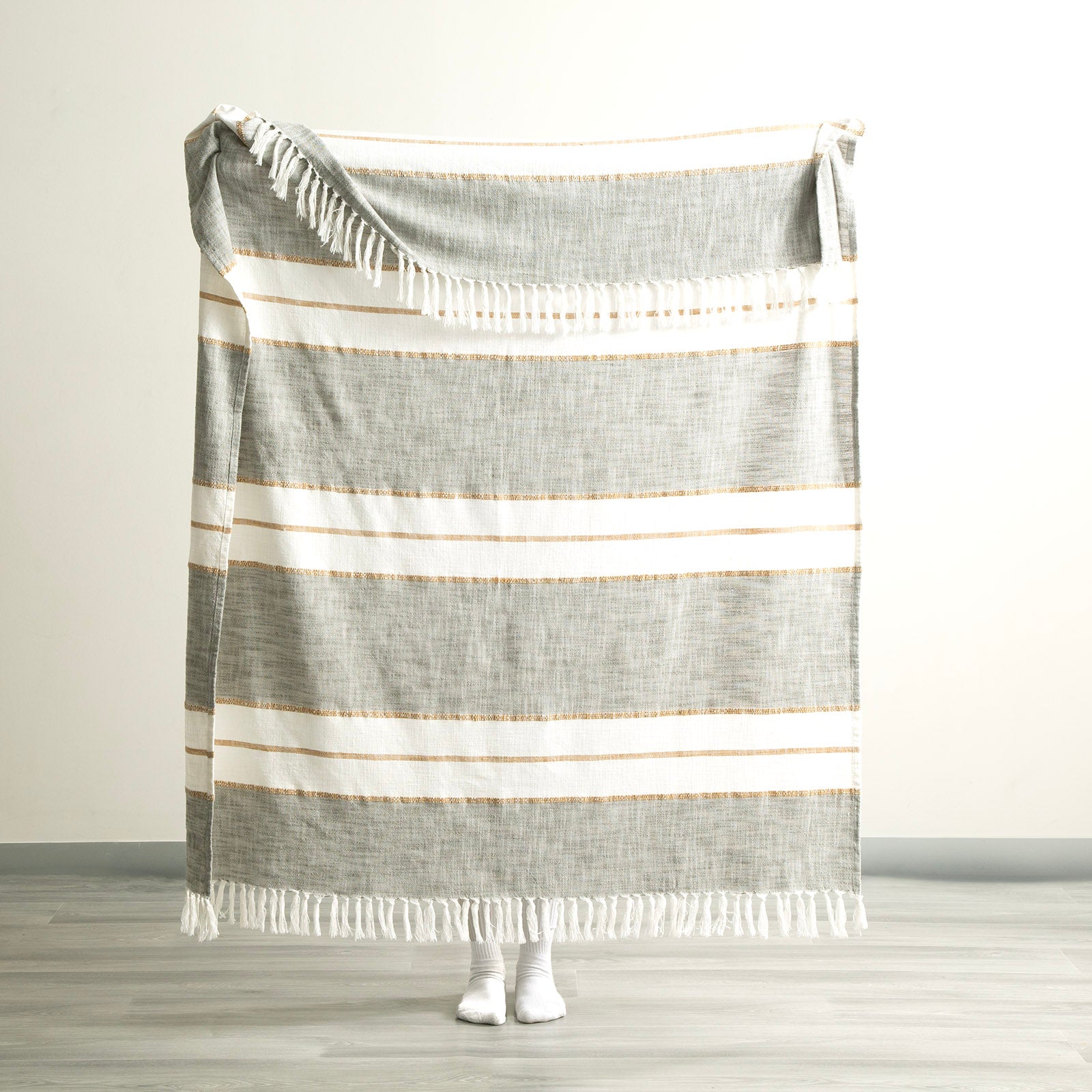 Renee Taylor Modena Stripe Stone Washed Yarn-Dyed Throw 130 x 170 cms Sage