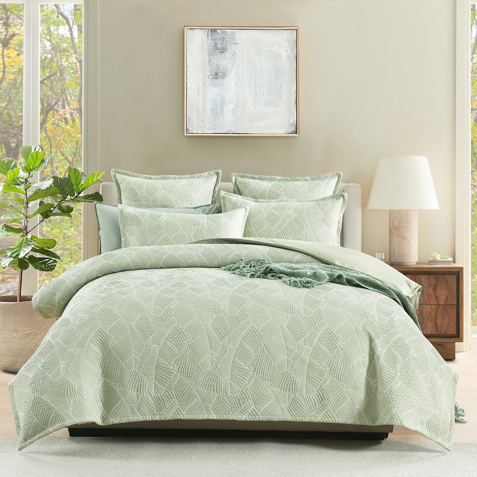 Renee Taylor Woods Jacquard Quilt Cover Set Super King Sage