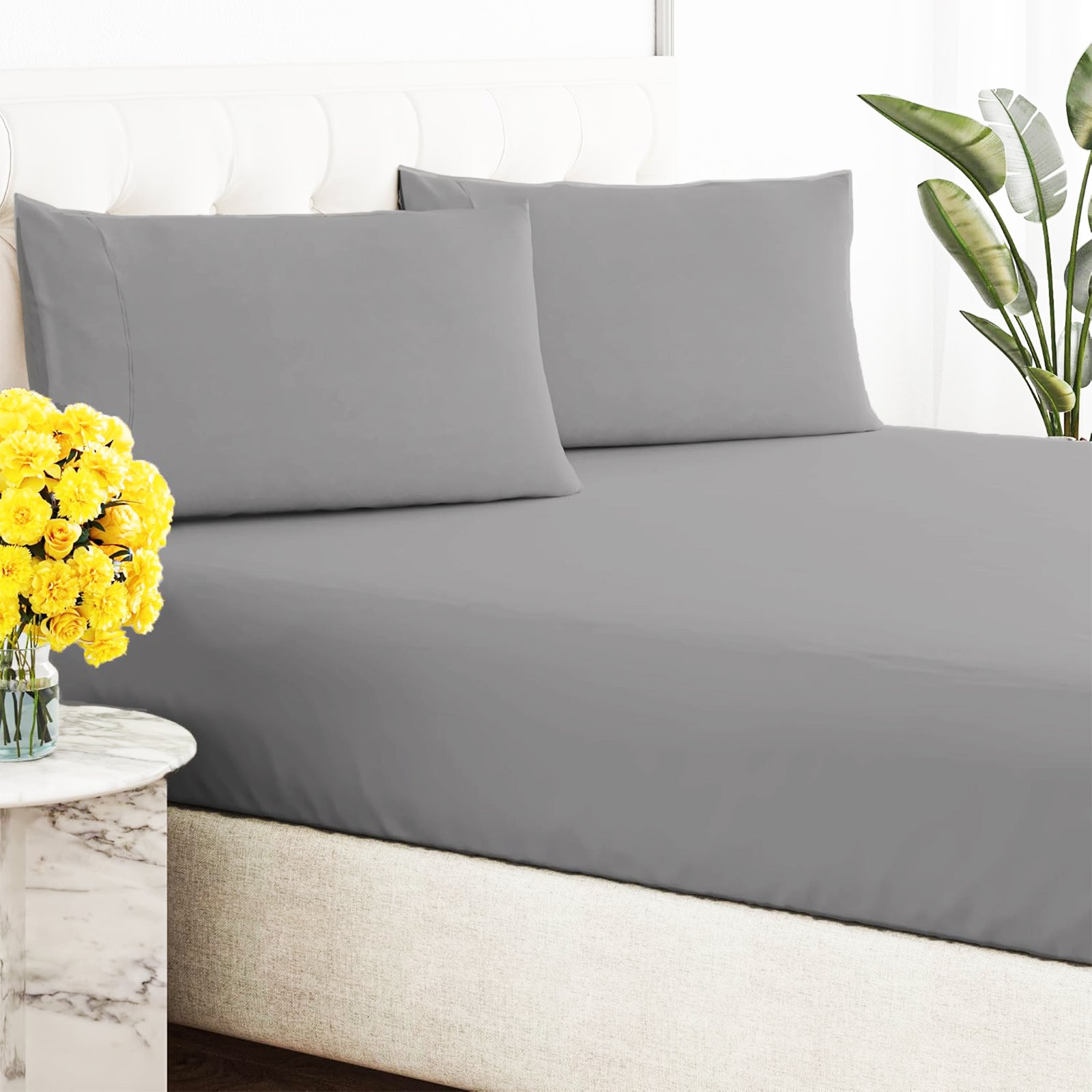 Renee Taylor 300 Thread Count 100% Organic Cotton Fitted and Pillow Case Set Single Steel Grey
