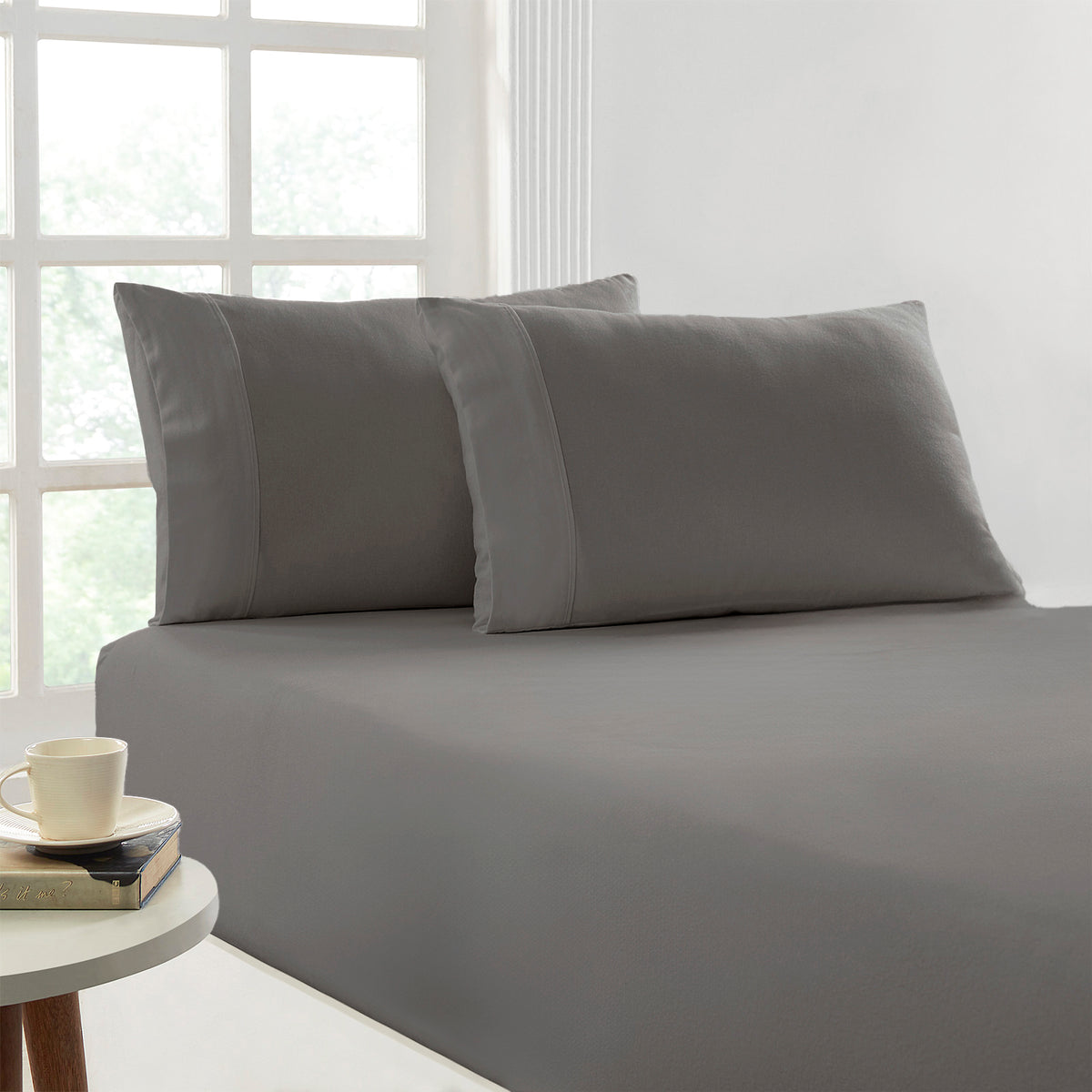Park Avenue 175 GSM Egyptian Cotton Flannelette Fitted and Pillowcase Set - King Silver