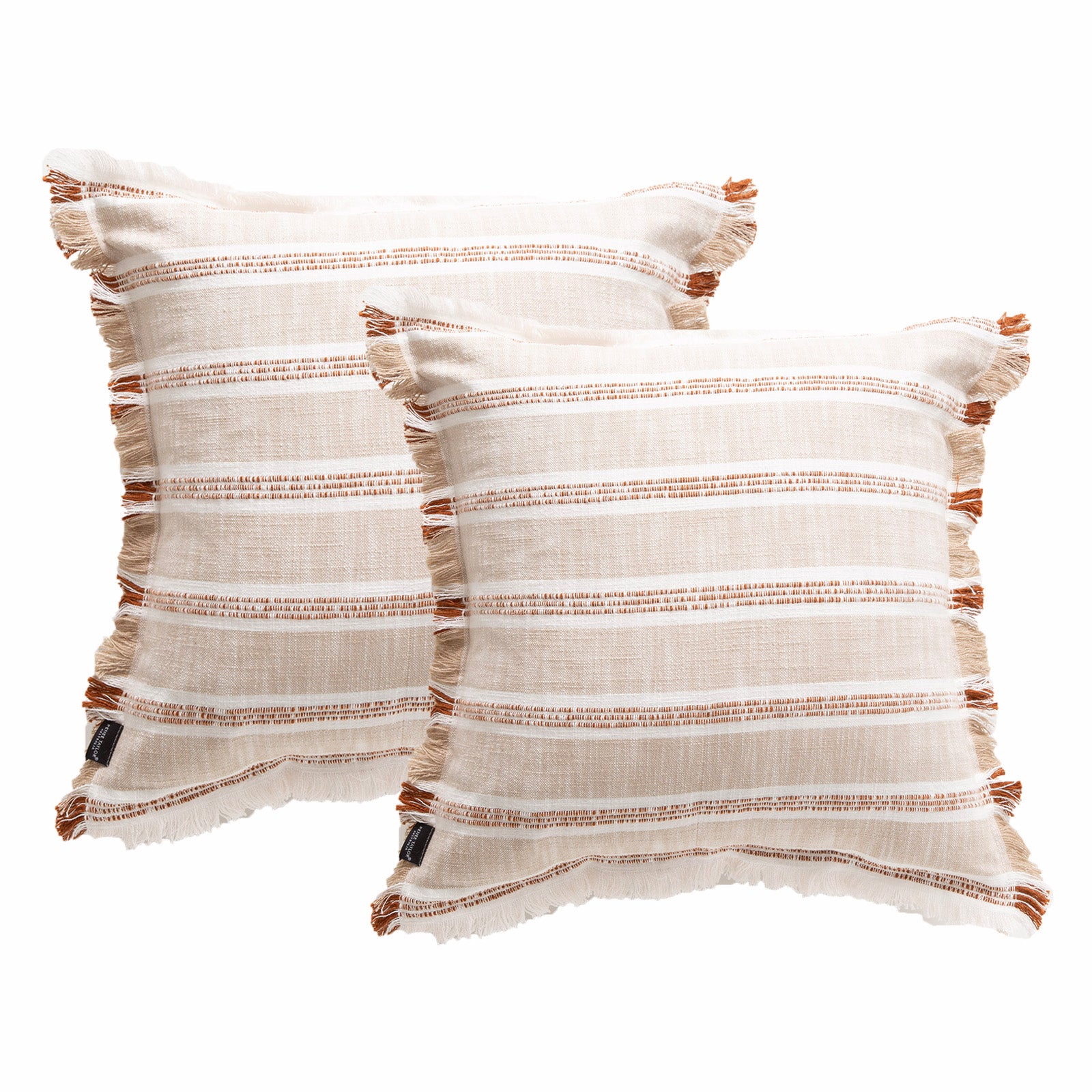 Renee Taylor Capri Stripe Stone washed Yarn-dyed Cushion Twin Pack 50 x 50 Cms Feather Filled Natural