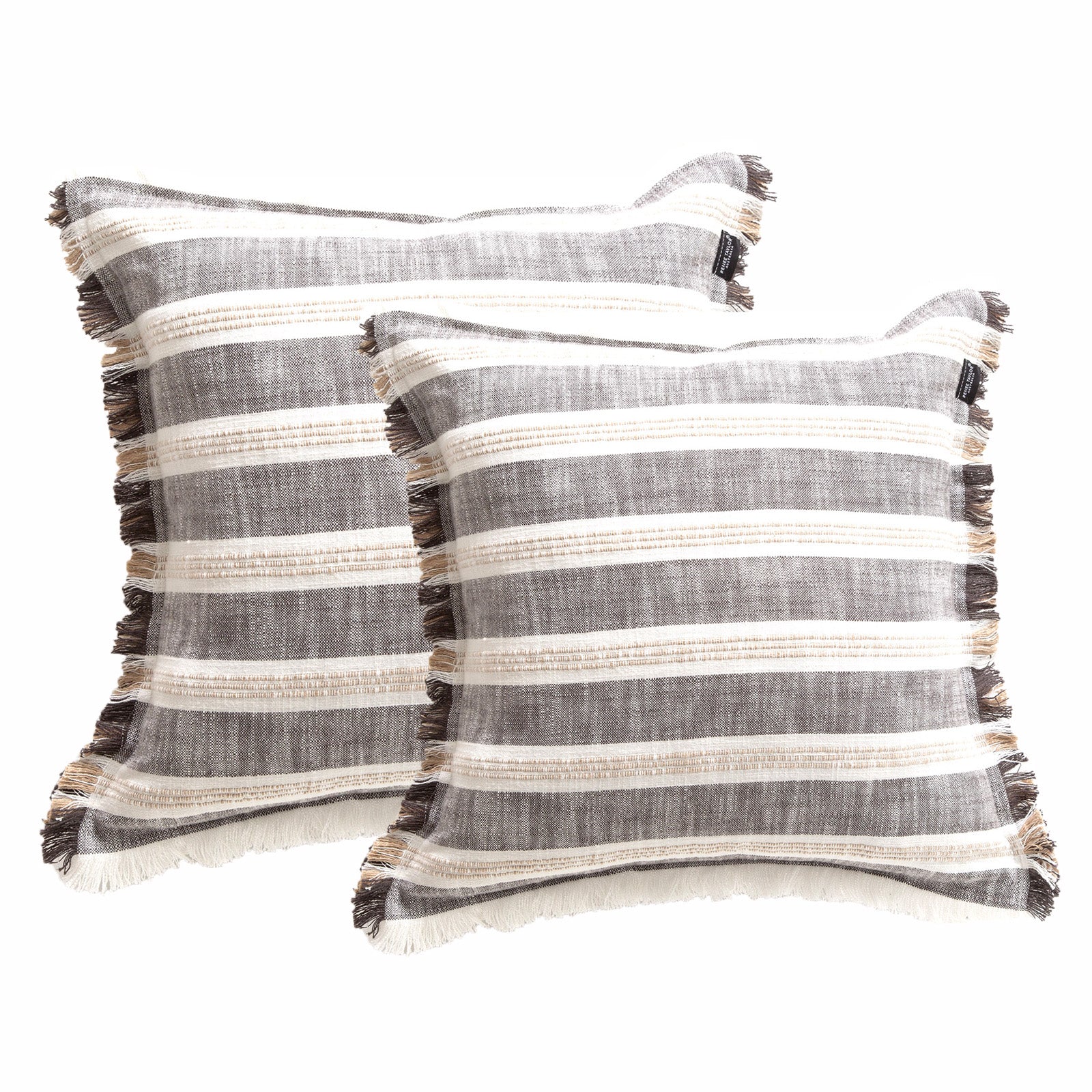 Renee Taylor Capri Stripe Stone washed Yarn-dyed Cushion Twin Pack 50 x 50 Cms Polyester Filled Onyx