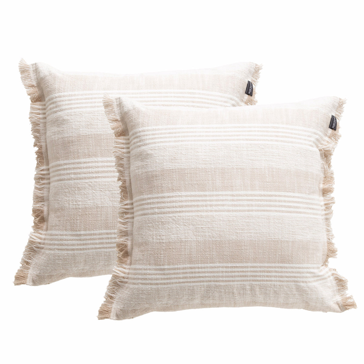 Renee Taylor Kent Stripe Stone Washed Yarn-Dyed Cushion Twin Pack — 50 x 50 cm - Natural - Polyester Filled