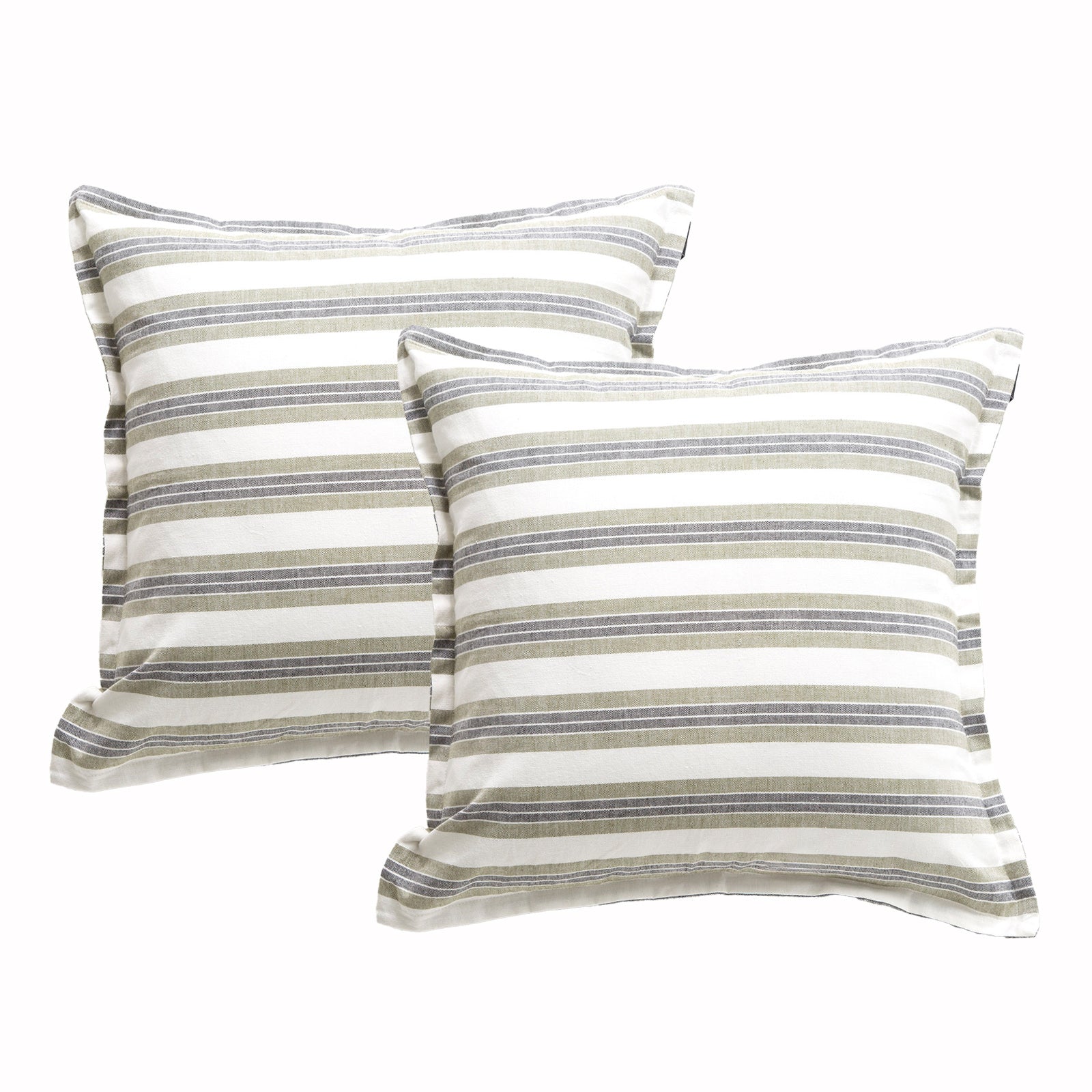 Renee Taylor Marina Stripe Stone washed Yarn-dyed Cushion Twin Pack 50 x 50 Cms Feather Filled Moss