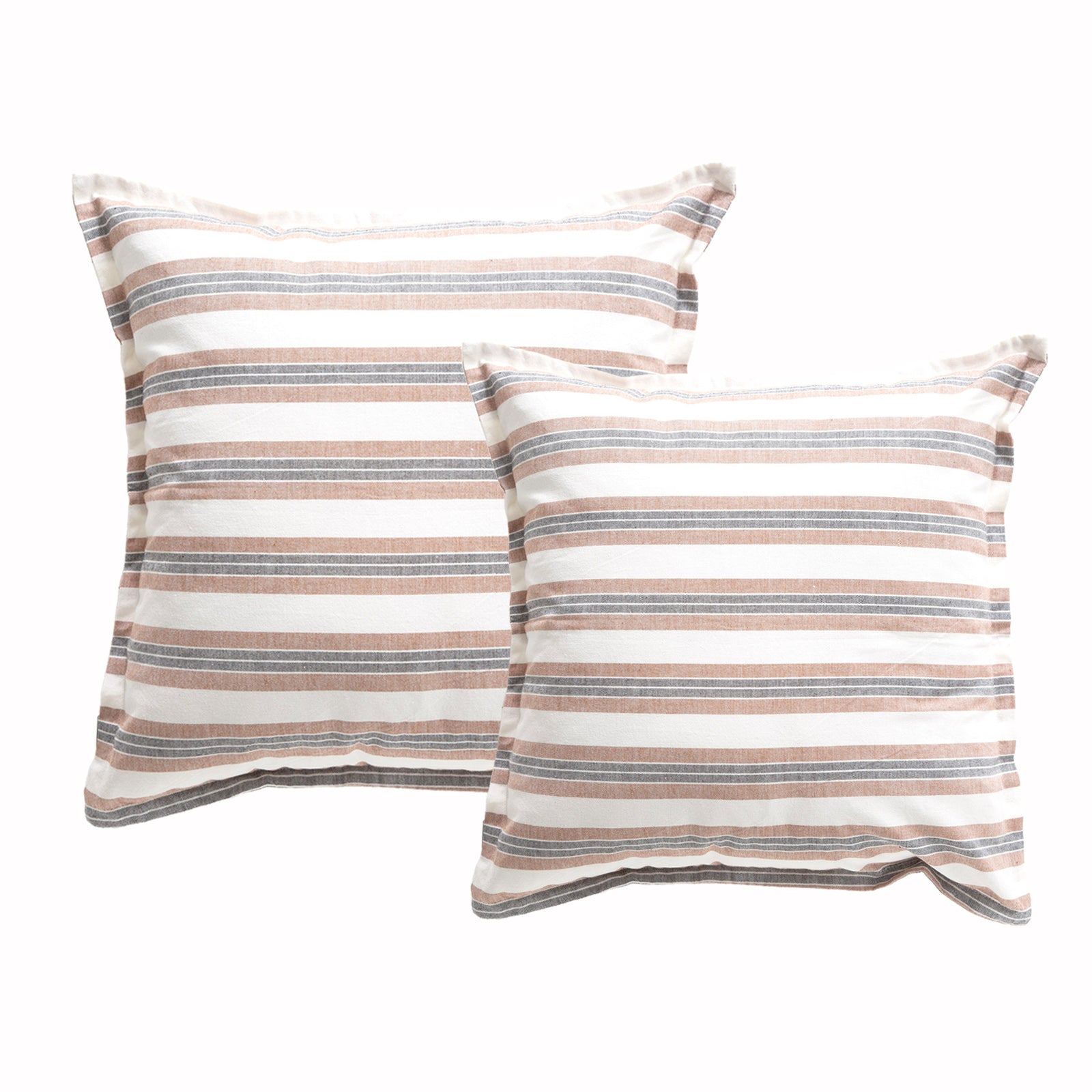 Renee Taylor Marina Stripe Stone washed Yarn-dyed Cushion Twin Pack 50 x 50 Cms Feather Filled Clay