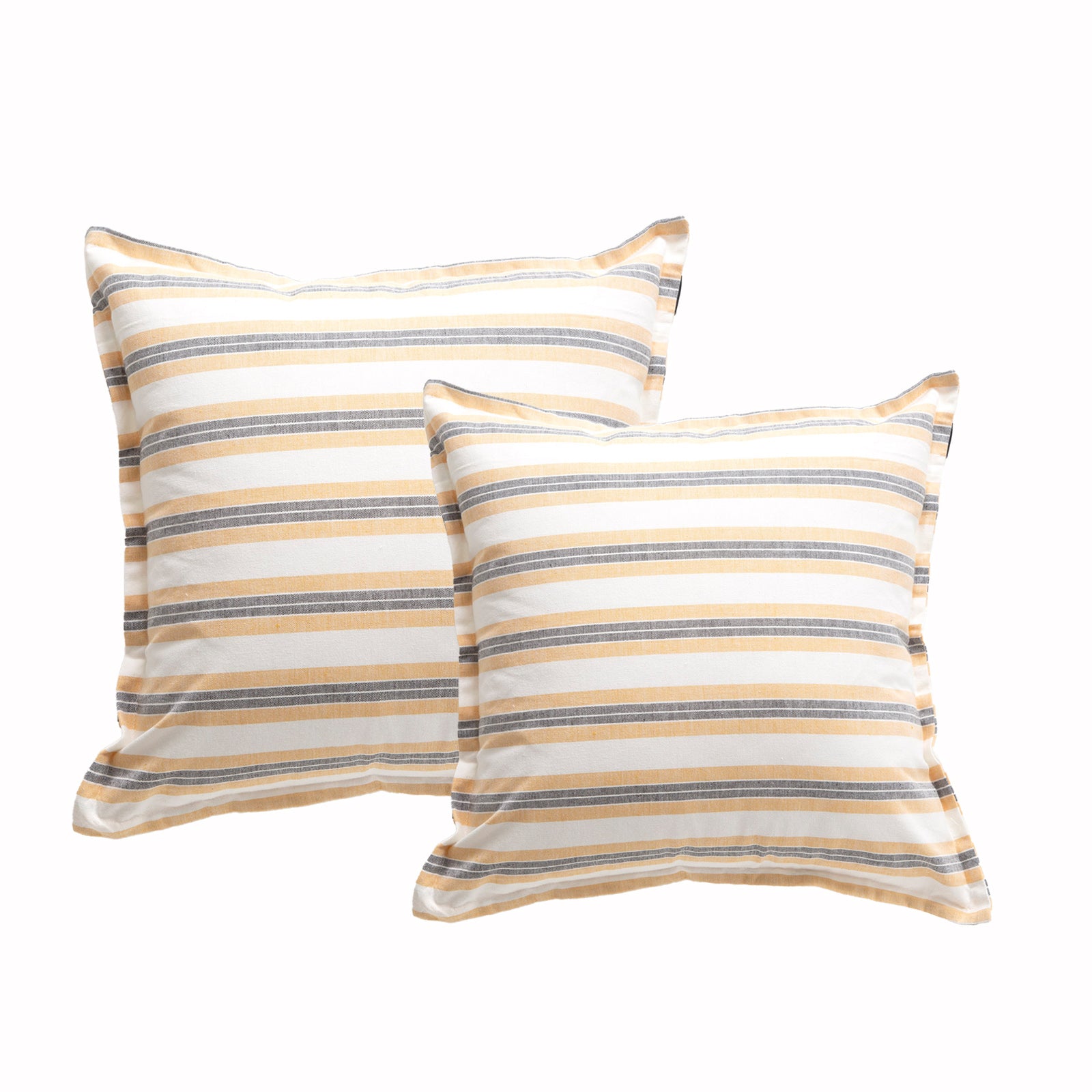 Renee Taylor Marina Stripe Stone washed Yarn-dyed Cushion Twin Pack 50 x 50 Cms Feather Filled Gold