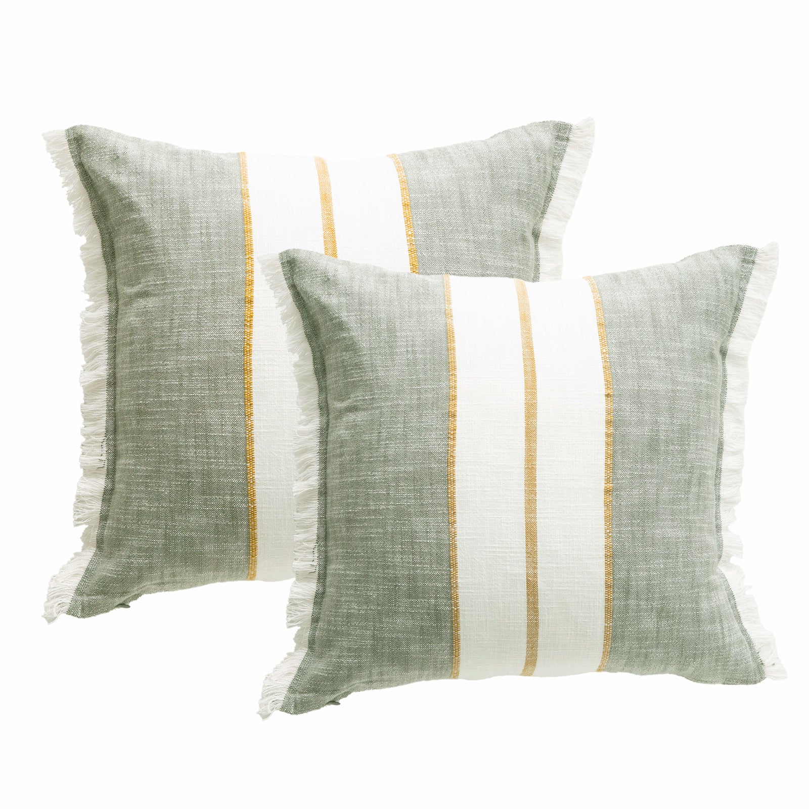 Renee Taylor Darcy Stripe Stone washed Yarn-dyed Cushion Twin Pack 50 x 50 Cms Polyester Filled Sage
