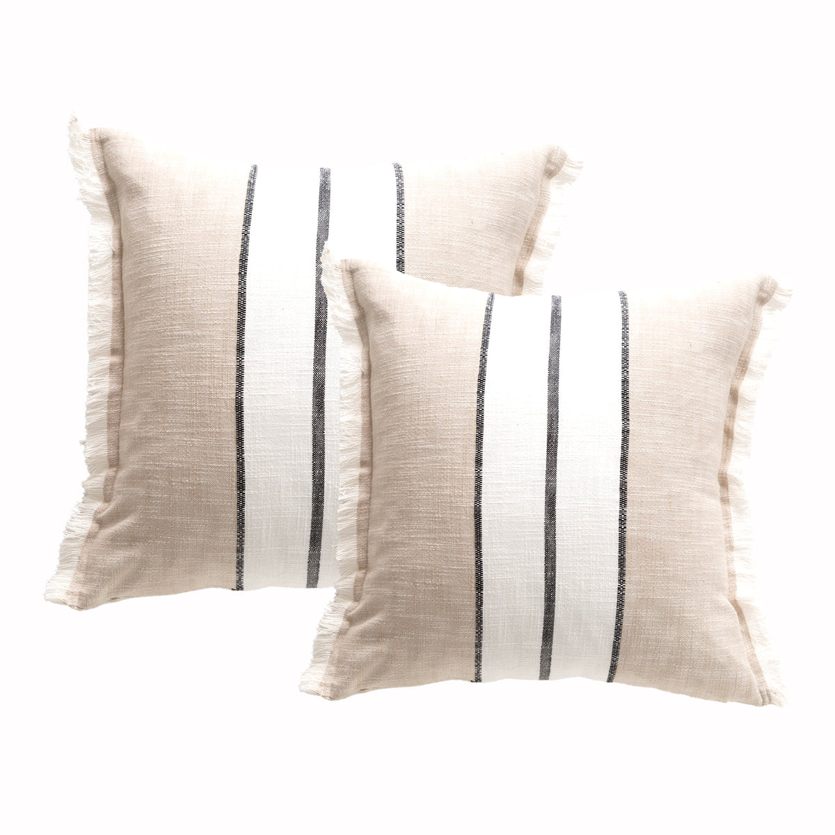 Renee Taylor Darcy Stripe Stone Washed Yarn-Dyed Cushion Twin Pack — 50 x 50 cm - Midnight - Feather Filled