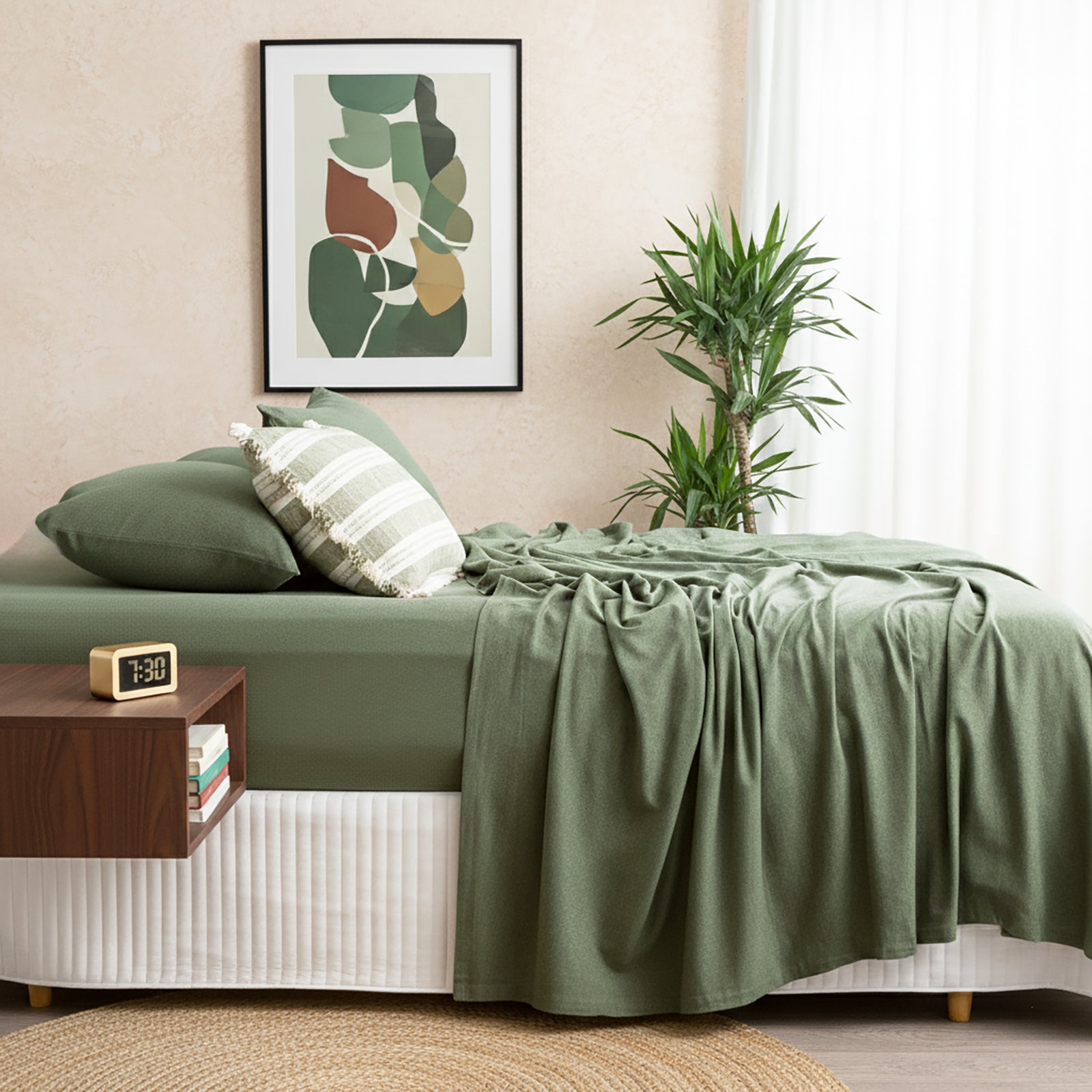 Renee Taylor Comfort T鈥檚 Organic Cotton Melange Jersey Sheet Set Double Olive
