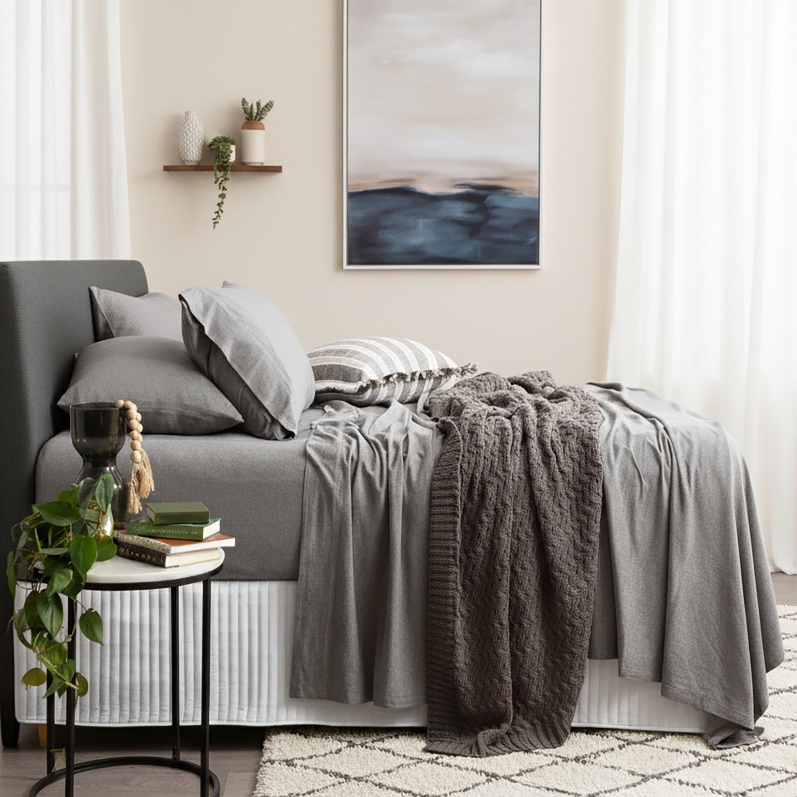 Renee Taylor Comfort T鈥檚 Organic Cotton Melange Jersey Sheet Set Queen Charcoal