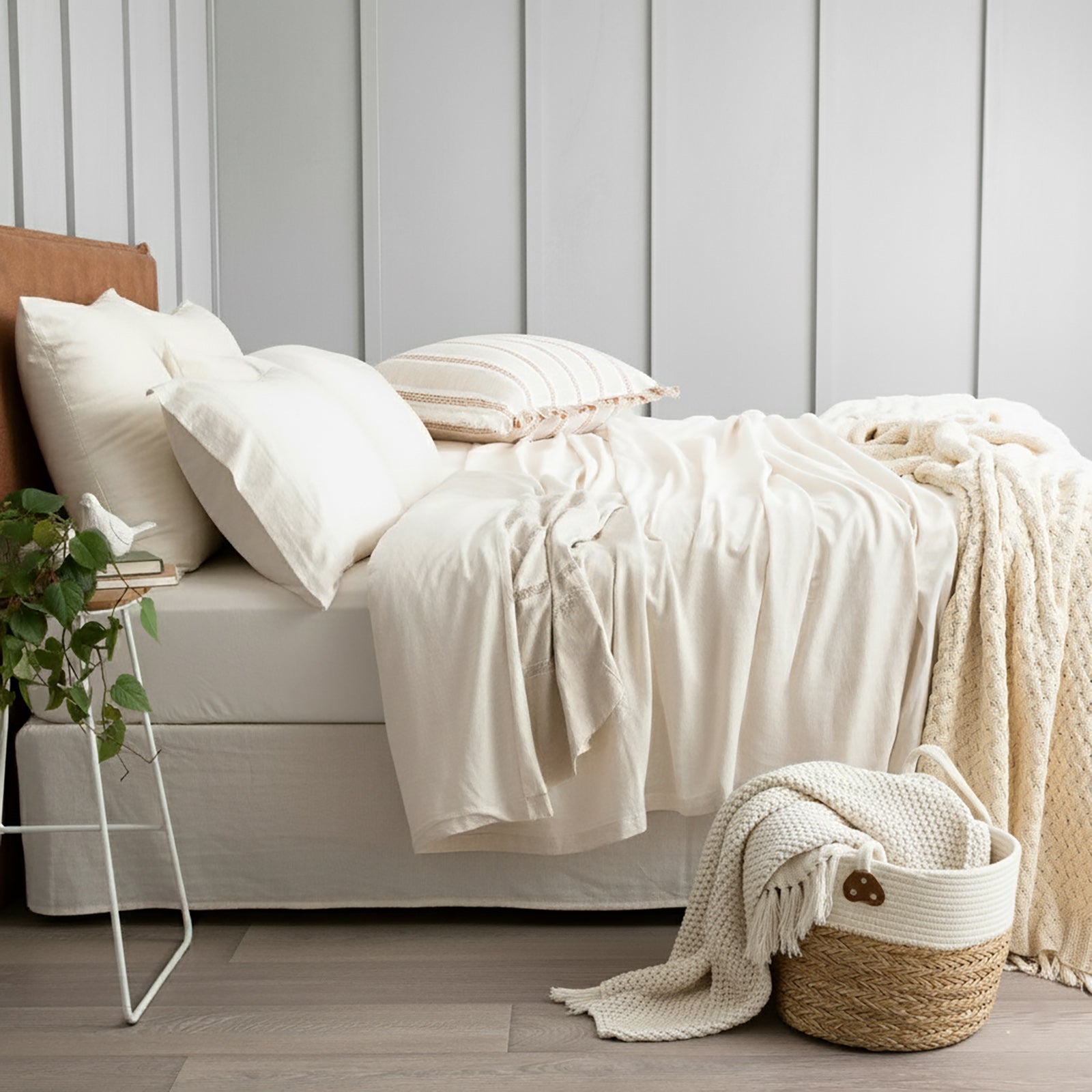 Renee Taylor Comfort T鈥檚 Organic Cotton Melange Jersey Sheet Set Single Oatmeal