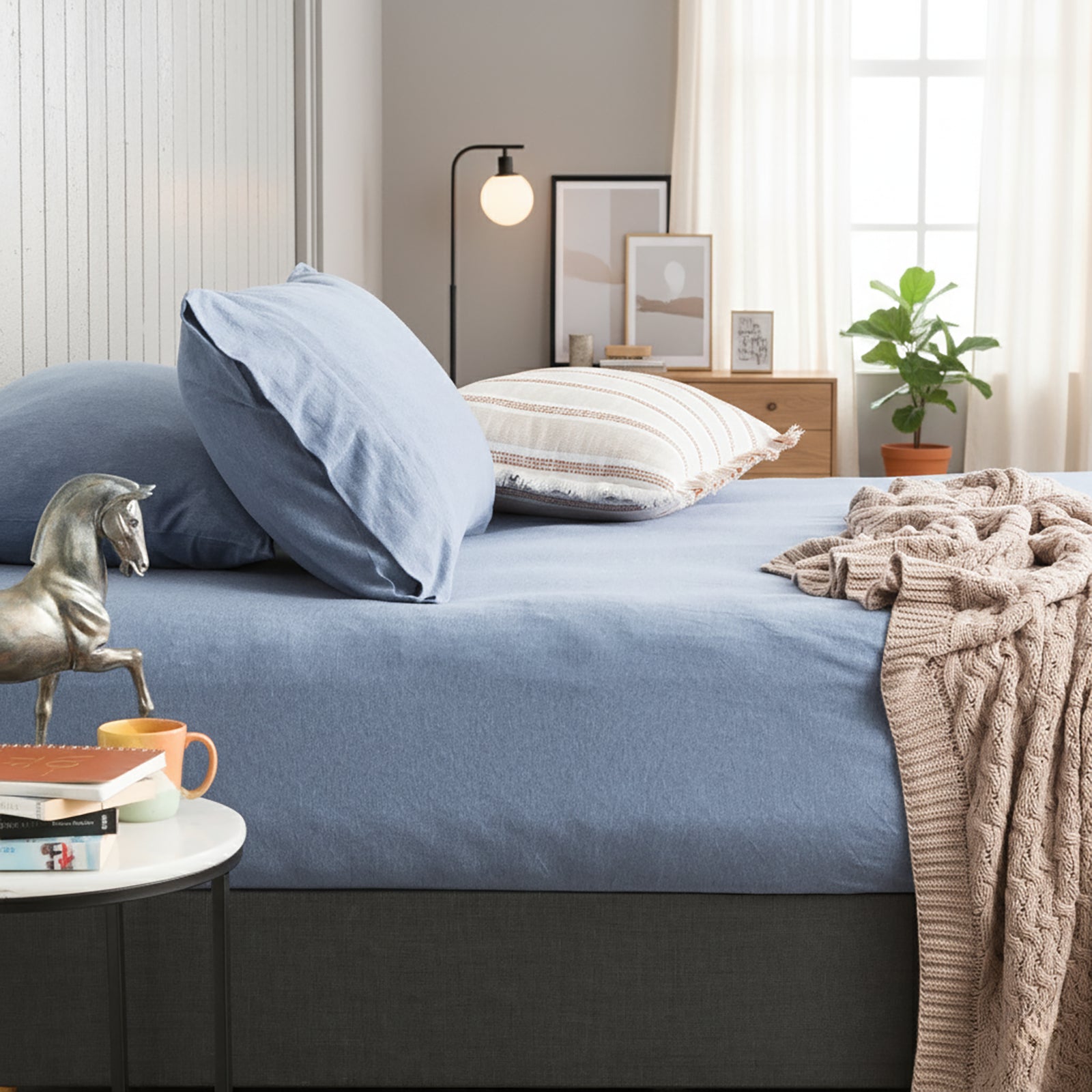 Renee Taylor Comfort T鈥檚 Organic Melange Jersey Fitted & Pillowcase - No Flat Sheet King Ink