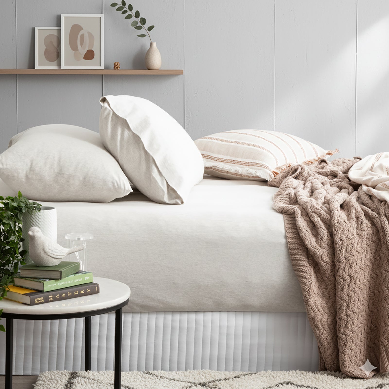 Renee Taylor Comfort T鈥檚 Organic Melange Jersey Fitted & Pillowcase - No Flat Sheet Single Ecru