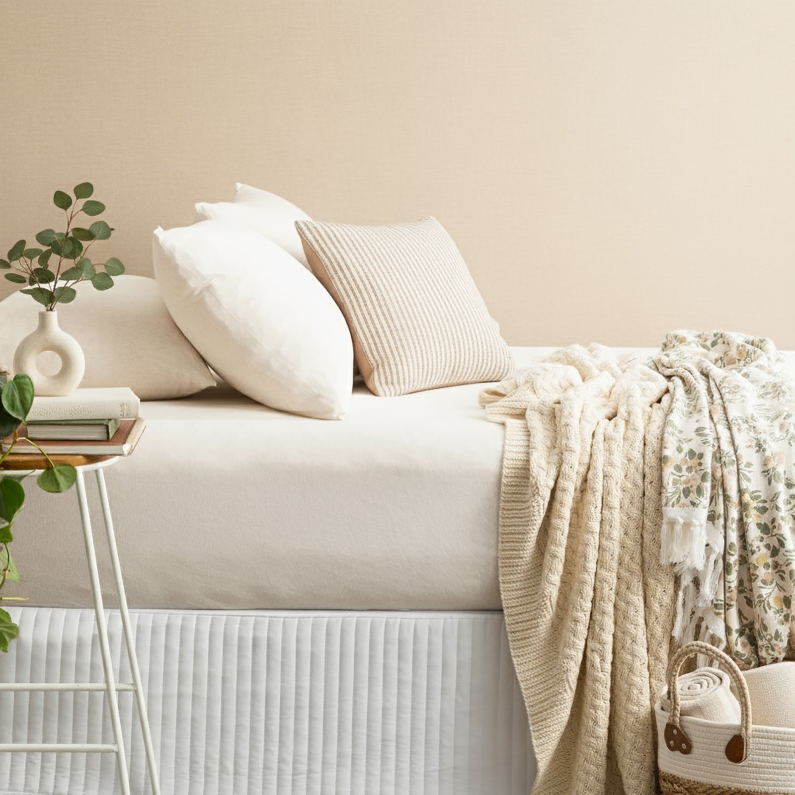 Renee Taylor Comfort T鈥檚 Organic Melange Jersey Fitted & Pillowcase - No Flat Sheet King Single Oatmeal