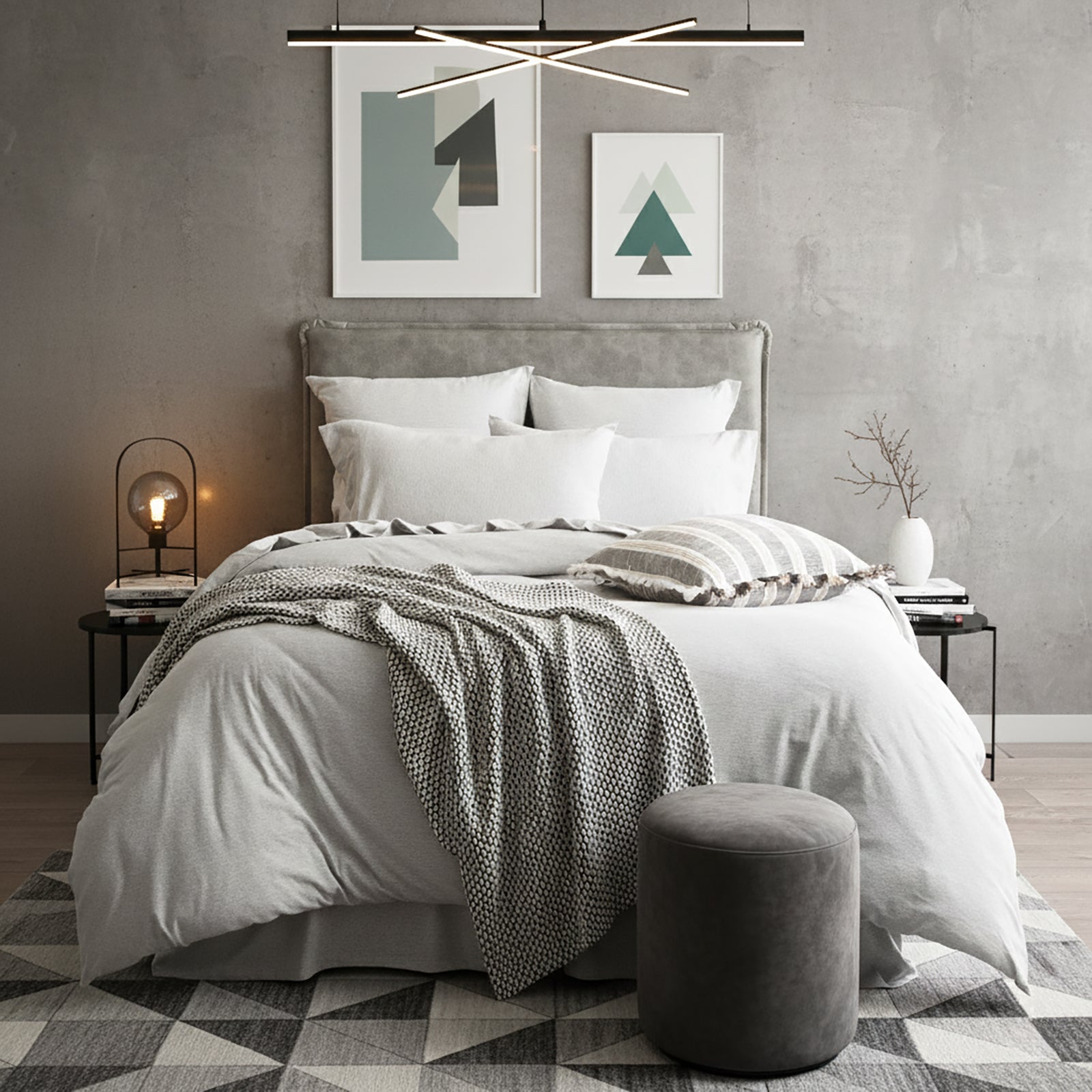 Renee Taylor Comfort T鈥檚 Organic Cotton Melange Jersey Quilt Cover Set Queen Grey Marle