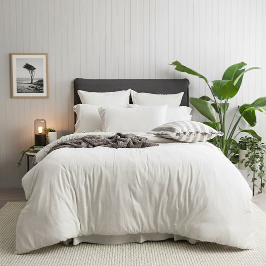 Renee Taylor Comfort T’s Organic Cotton Melange Jersey Quilt Cover Set Super King Ecru