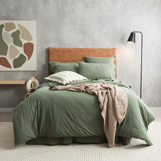 Renee Taylor Comfort T’s Organic Cotton Melange Jersey Quilt Cover Set Double Olive