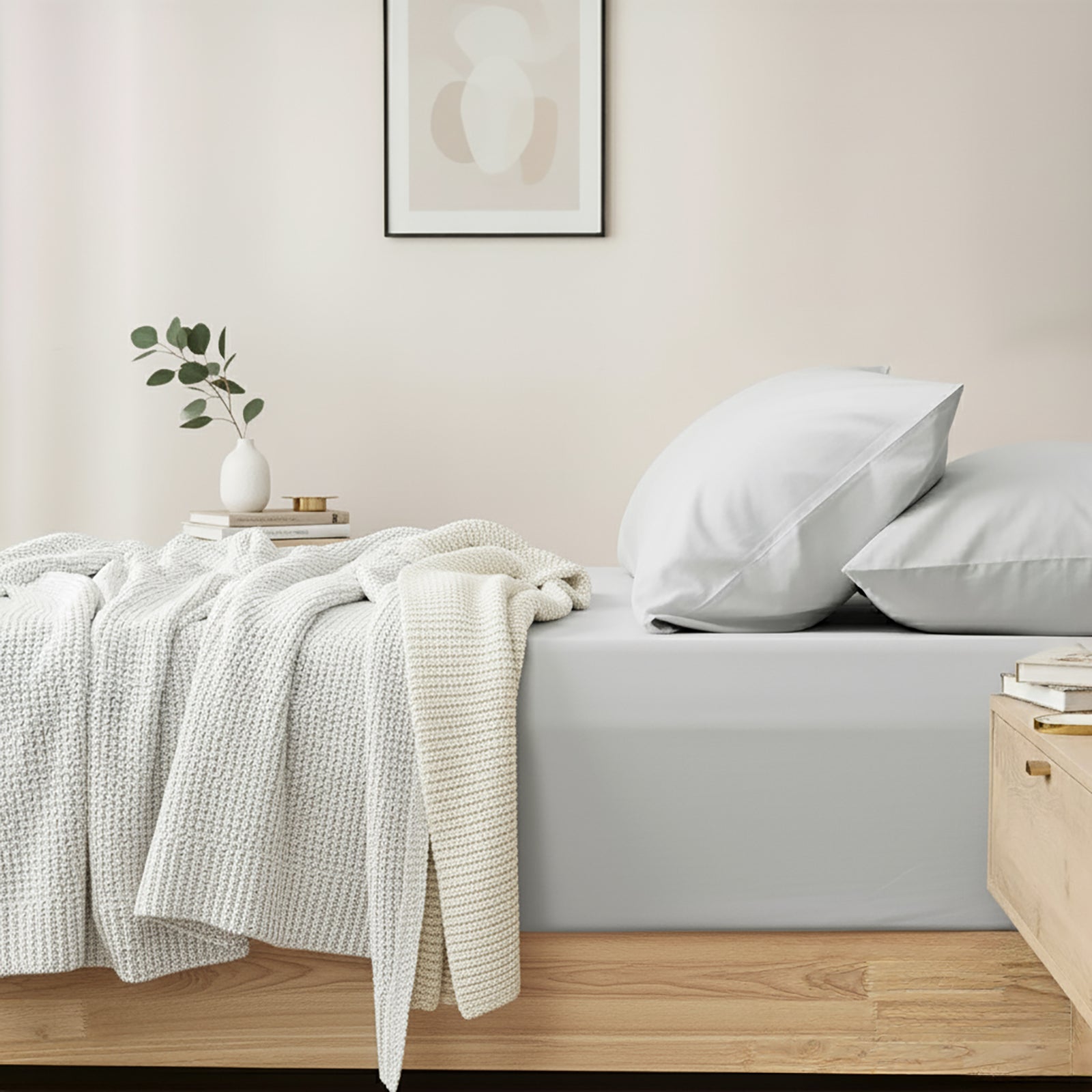 Renee Taylor 400 Thread Count Egyptian Cotton Fitted and Pillow Case Set Long Single Antarctica