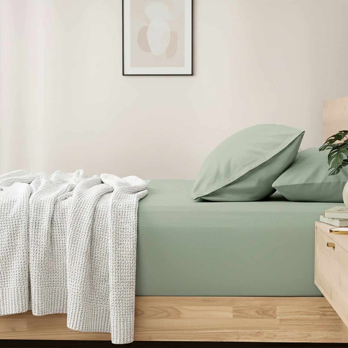 Renee Taylor 400 Thread Count Egyptian Cotton Fitted and Pillow Case Set Deep King Basil