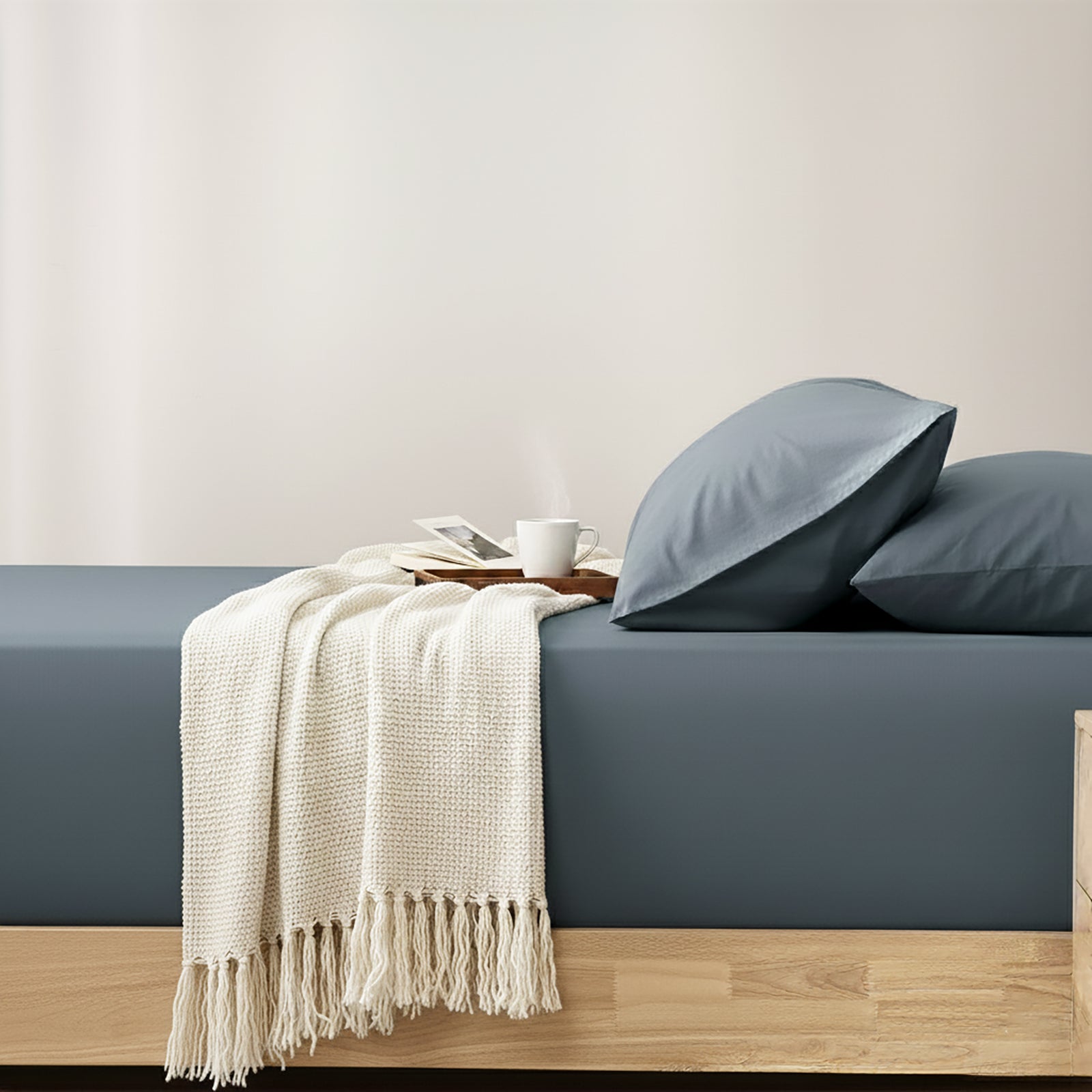 Renee Taylor 400 Thread Count Egyptian Cotton Fitted and Pillow Case Set King Single Steel Blue