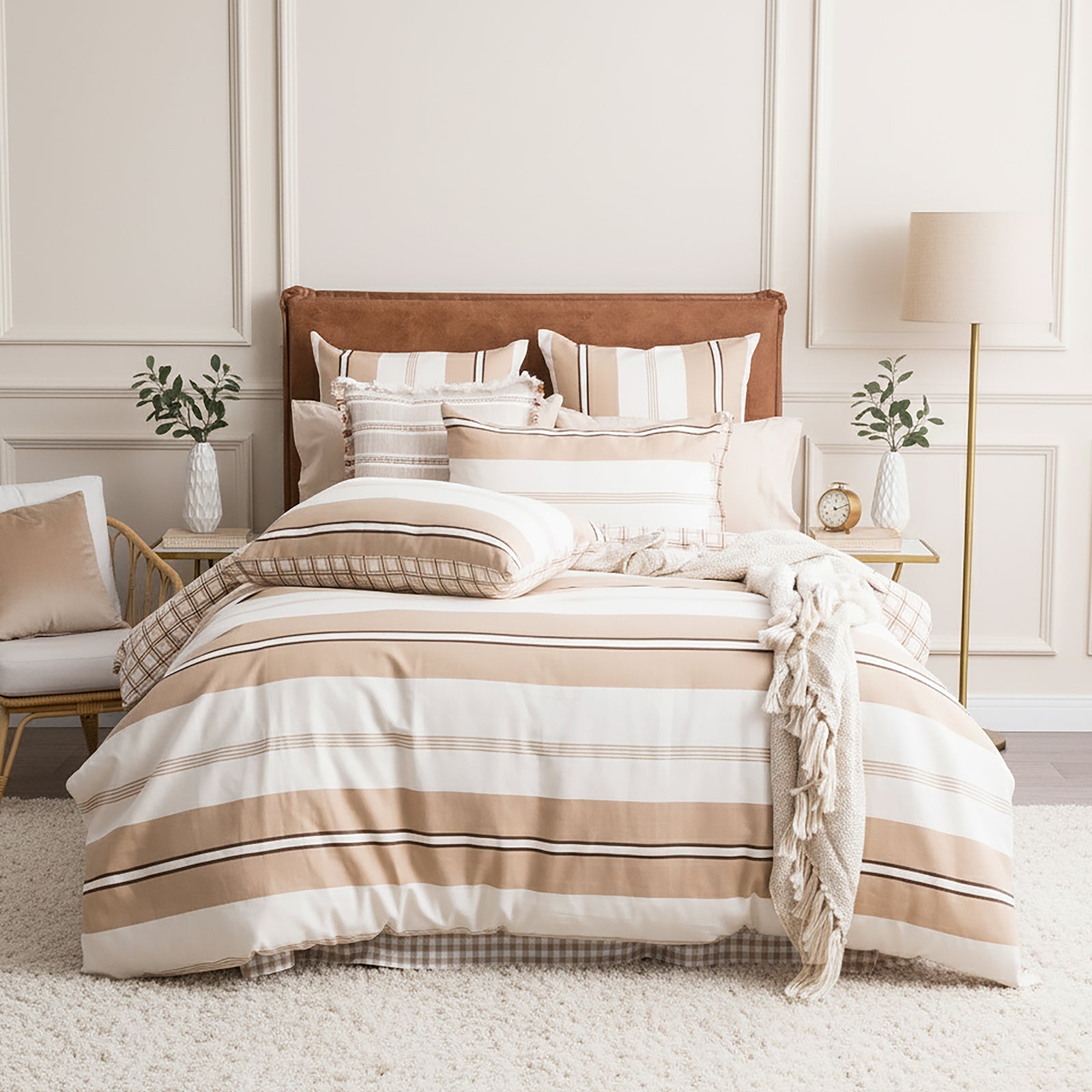 Renee Taylor Textured Cotton Slub Reversible Quilt Cover Set King Stephine Stripe